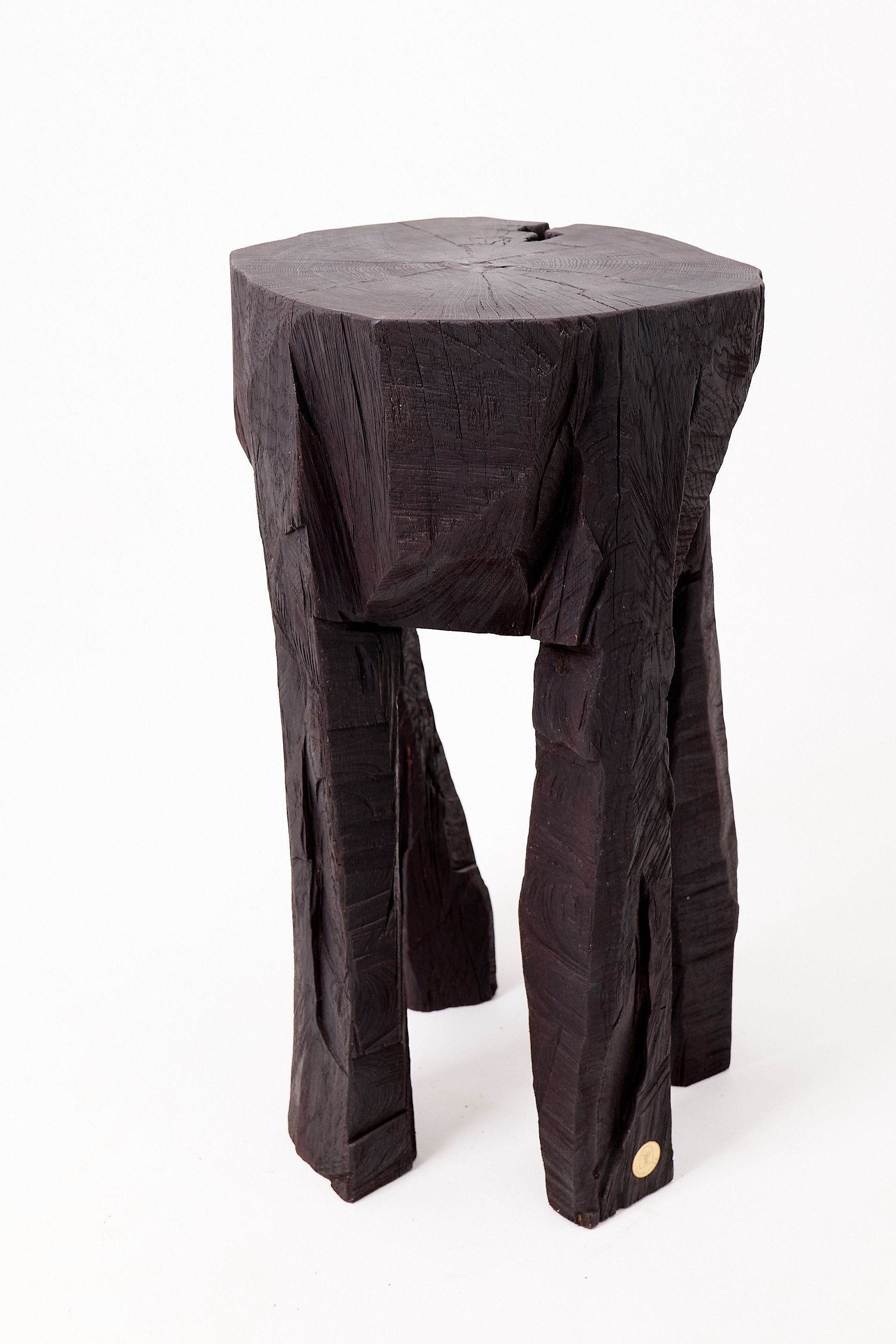 Sculptural Side Table, Rustic, Burnt Black Wood, Carved, Handmade - image 17