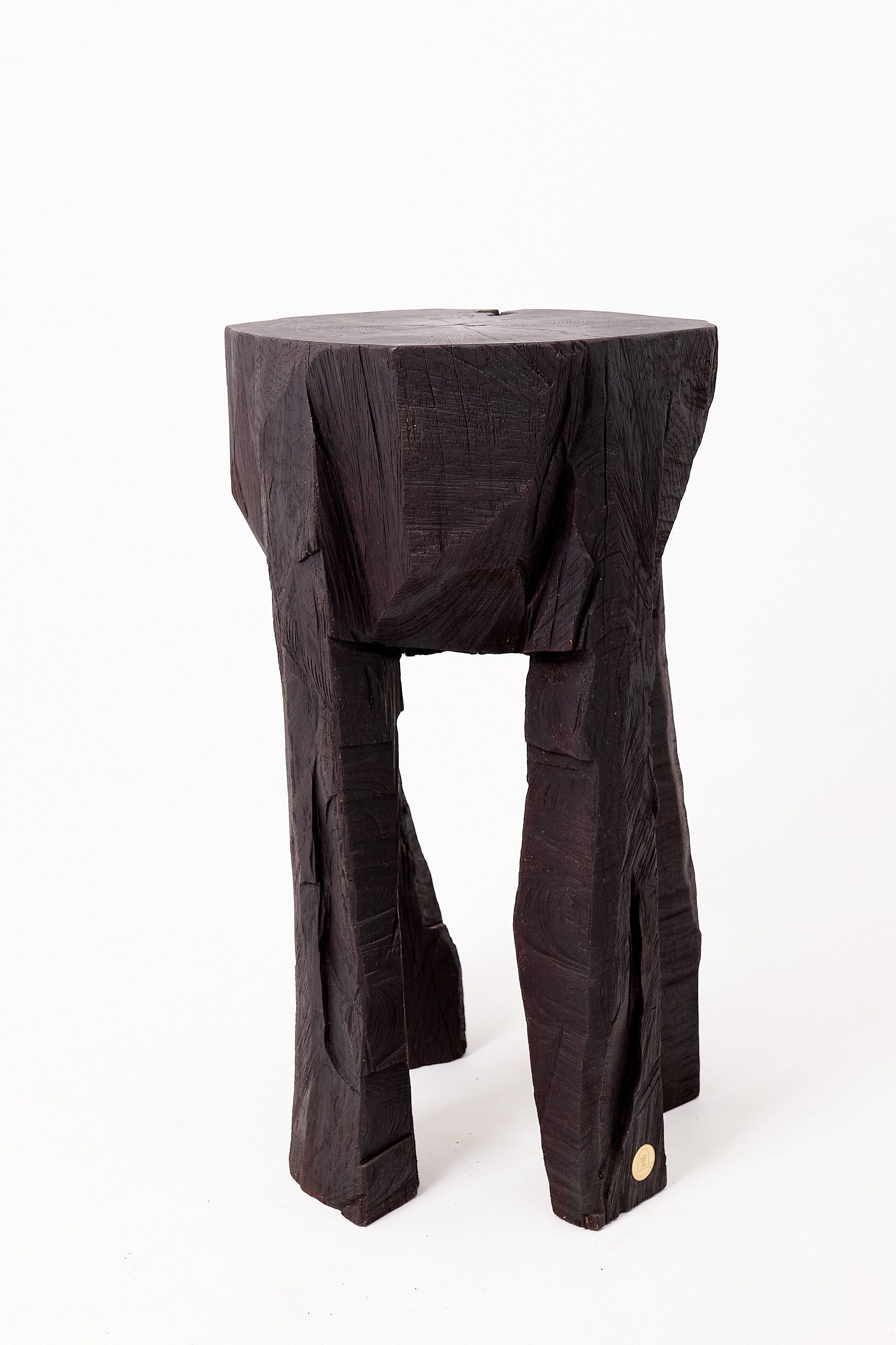 Sculptural Side Table, Rustic, Burnt Black Wood, Carved, Handmade - image 18