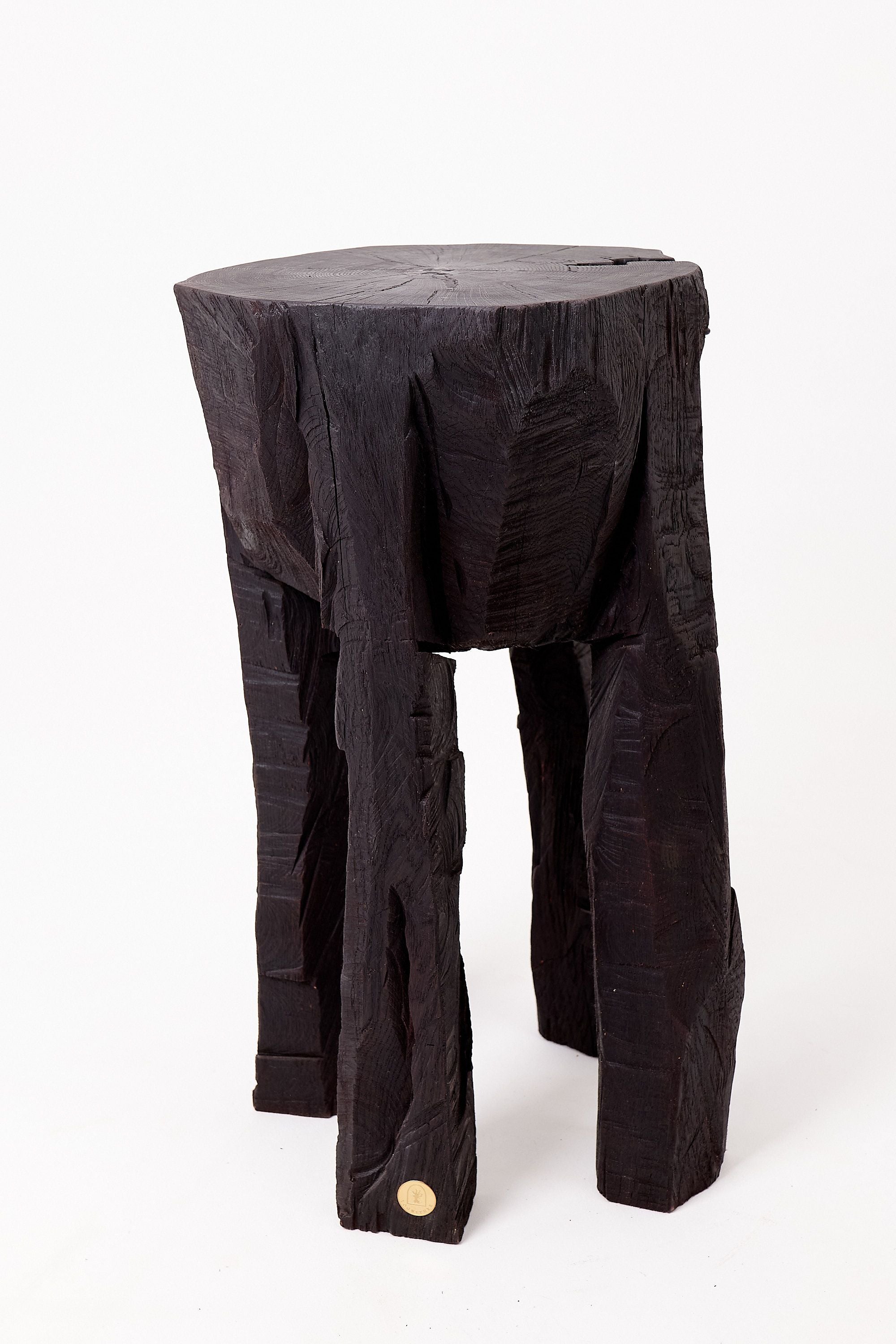 Sculptural Side Table, Rustic, Burnt Black Wood, Carved, Handmade - image 2