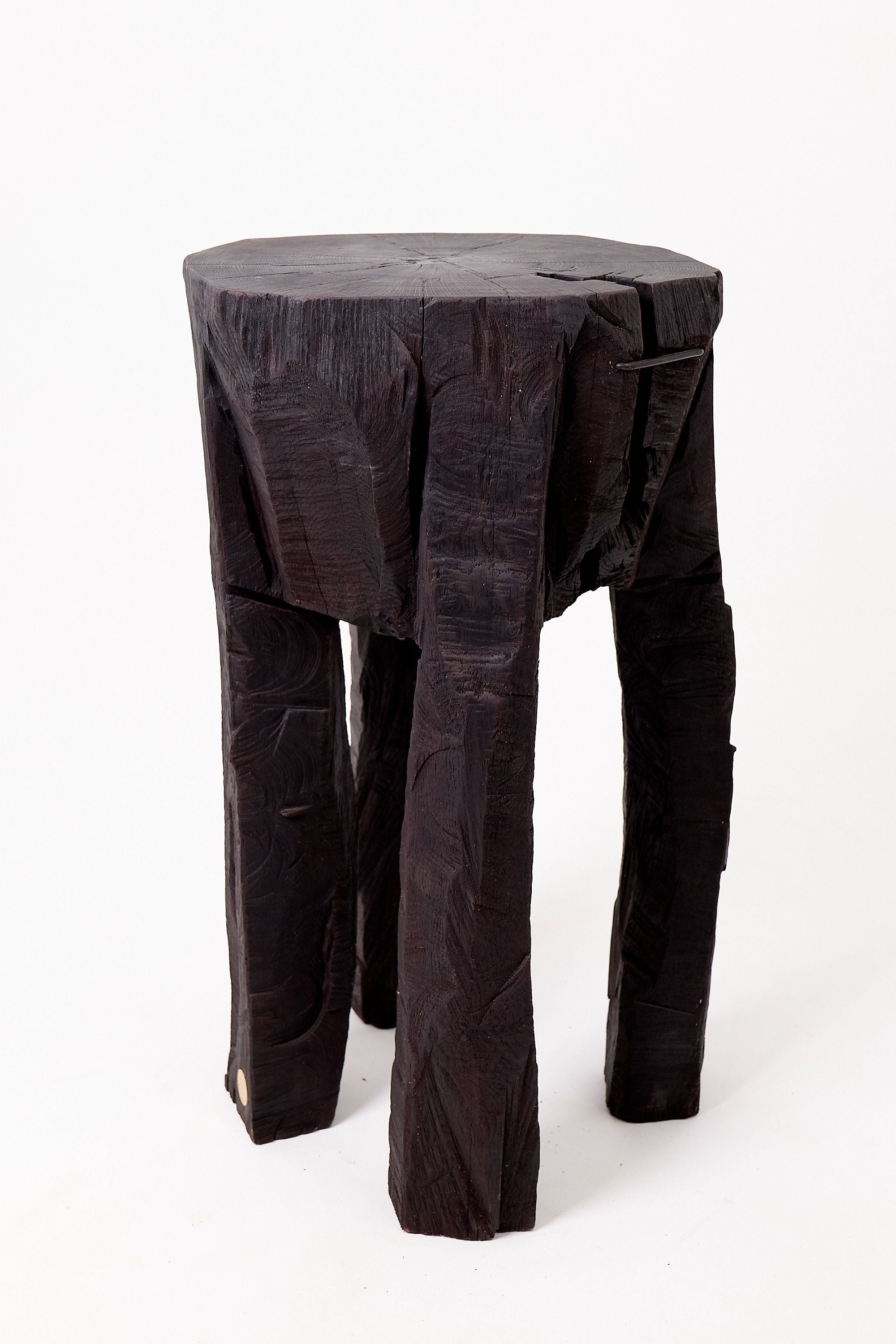 Sculptural Side Table, Rustic, Burnt Black Wood, Carved, Handmade - image 5