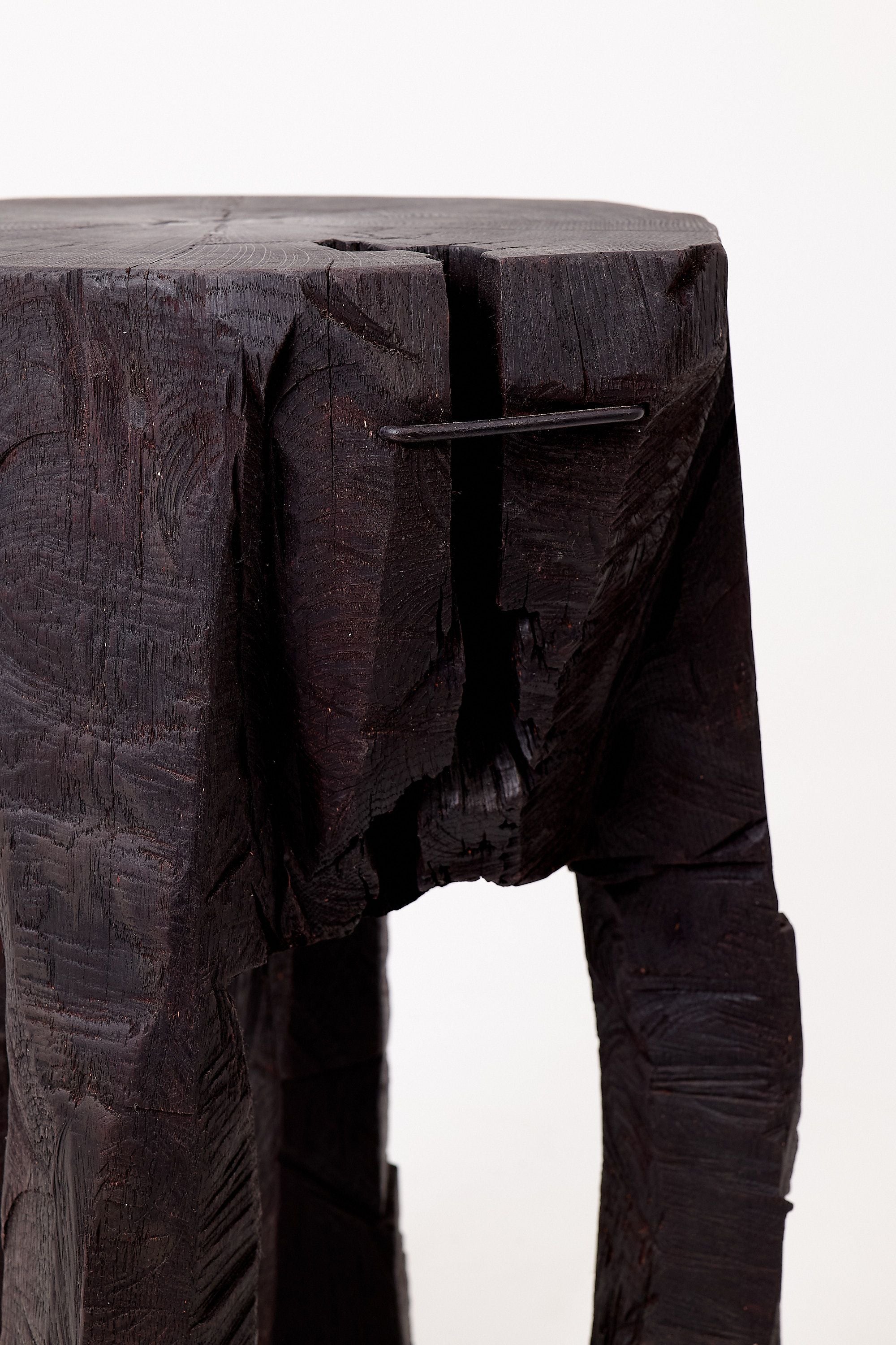 Sculptural Side Table, Rustic, Burnt Black Wood, Carved, Handmade - image 7