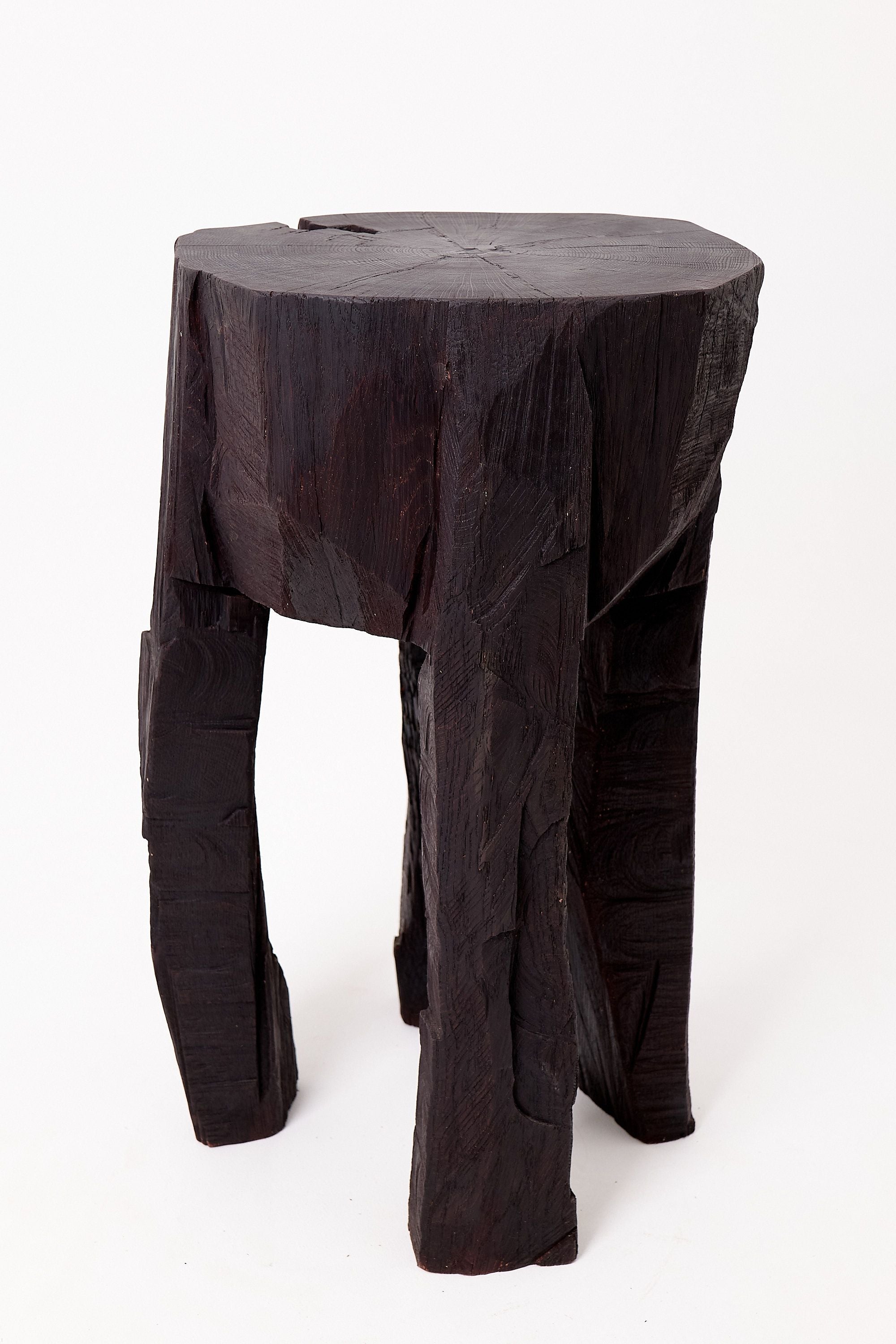 Sculptural Side Table, Rustic, Burnt Black Wood, Carved, Handmade - image 14