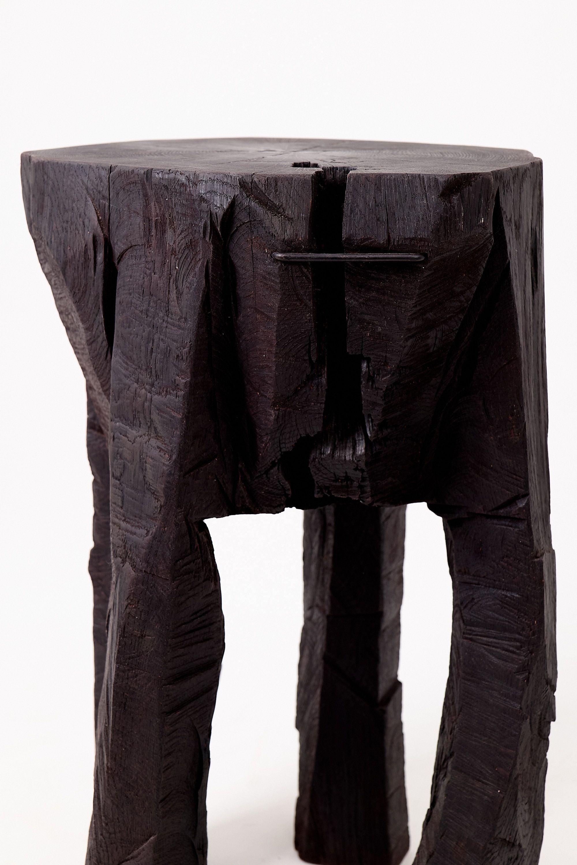 Sculptural Side Table, Rustic, Burnt Black Wood, Carved, Handmade - image 8