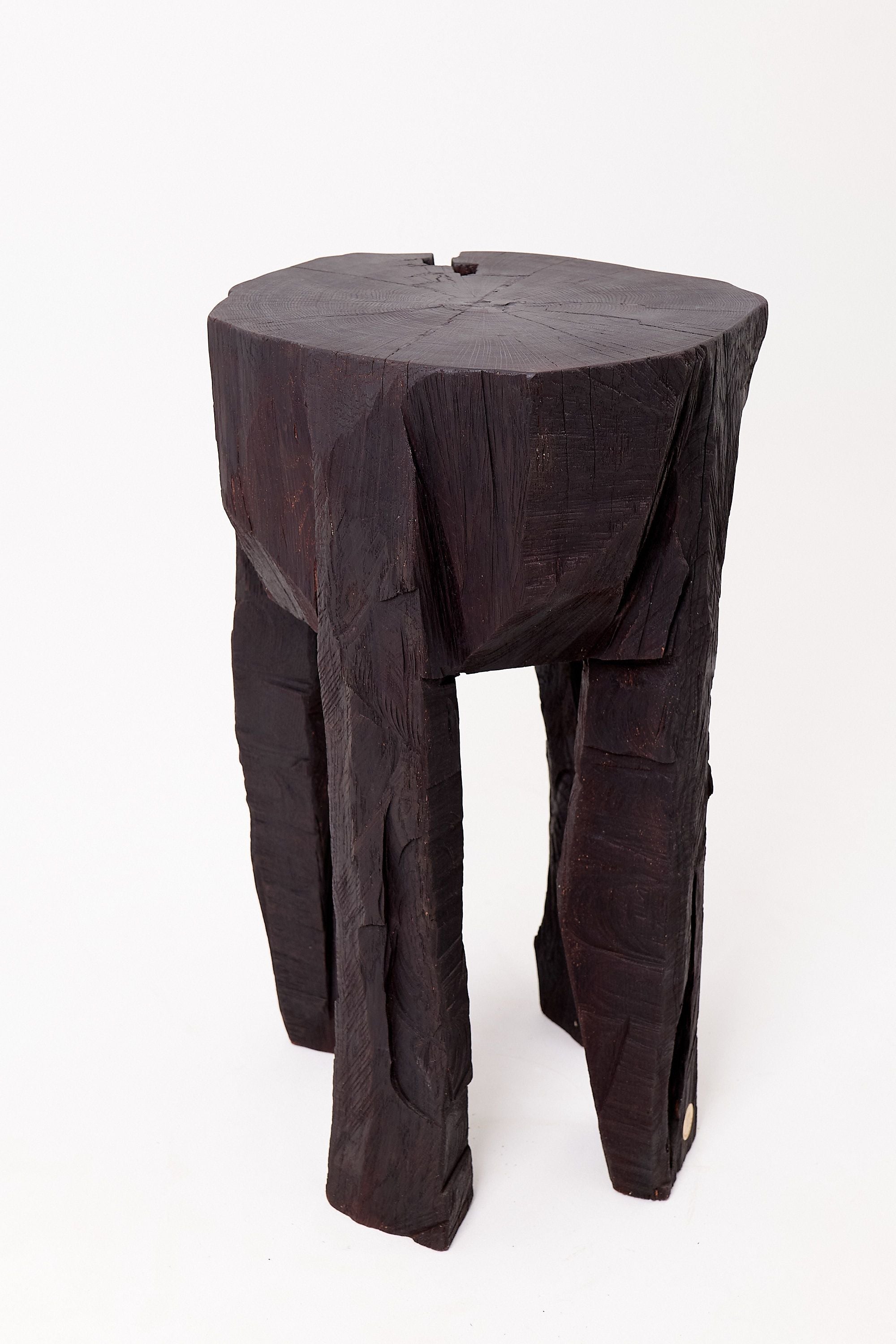 Sculptural Side Table, Rustic, Burnt Black Wood, Carved, Handmade - image 16