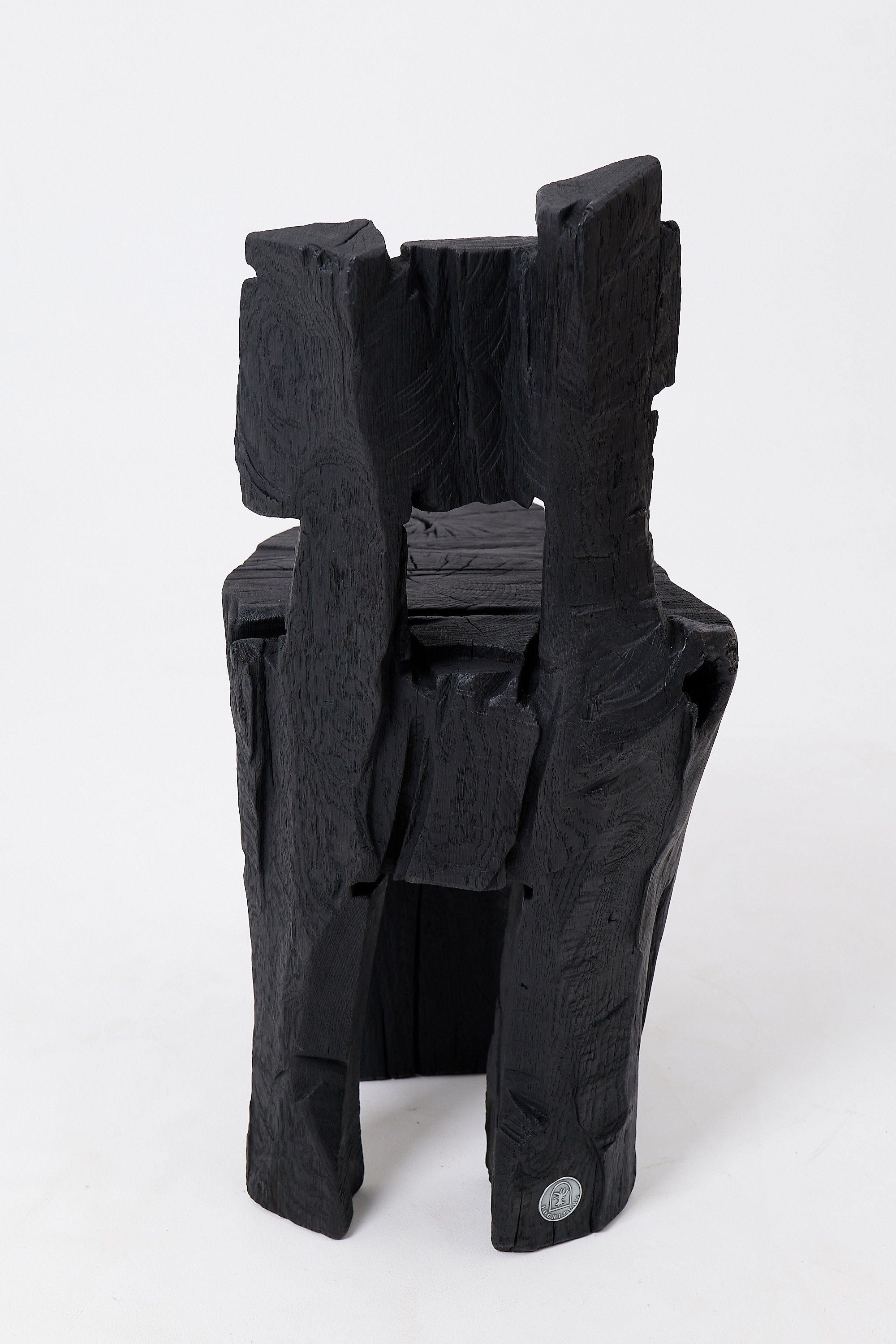 Brutalist Sculptural Stool, Carved, Solid Wood, Oak, Black, Rustic - image 6