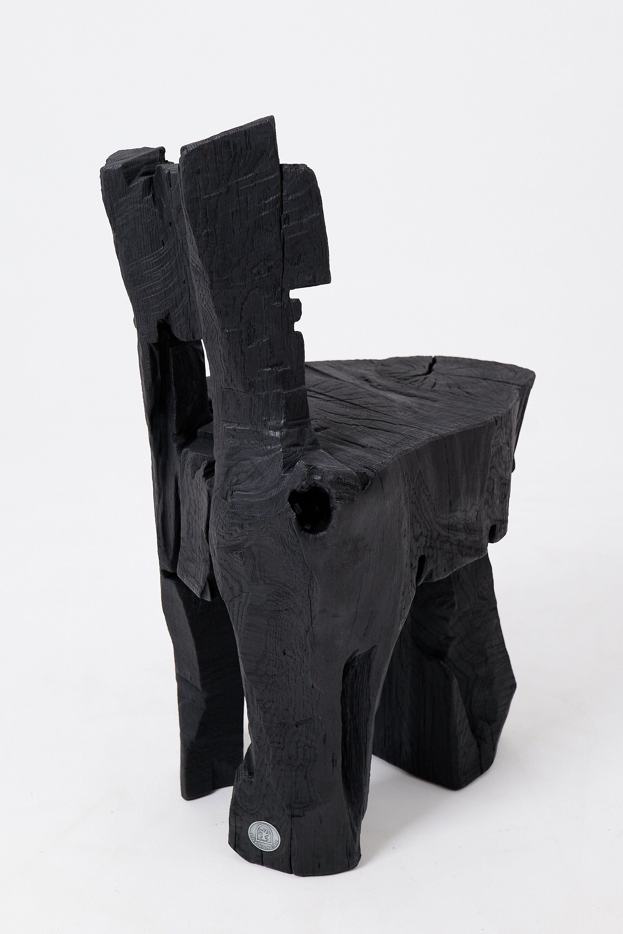 Brutalist Sculptural Stool, Carved, Solid Wood, Oak, Black, Rustic - image 10