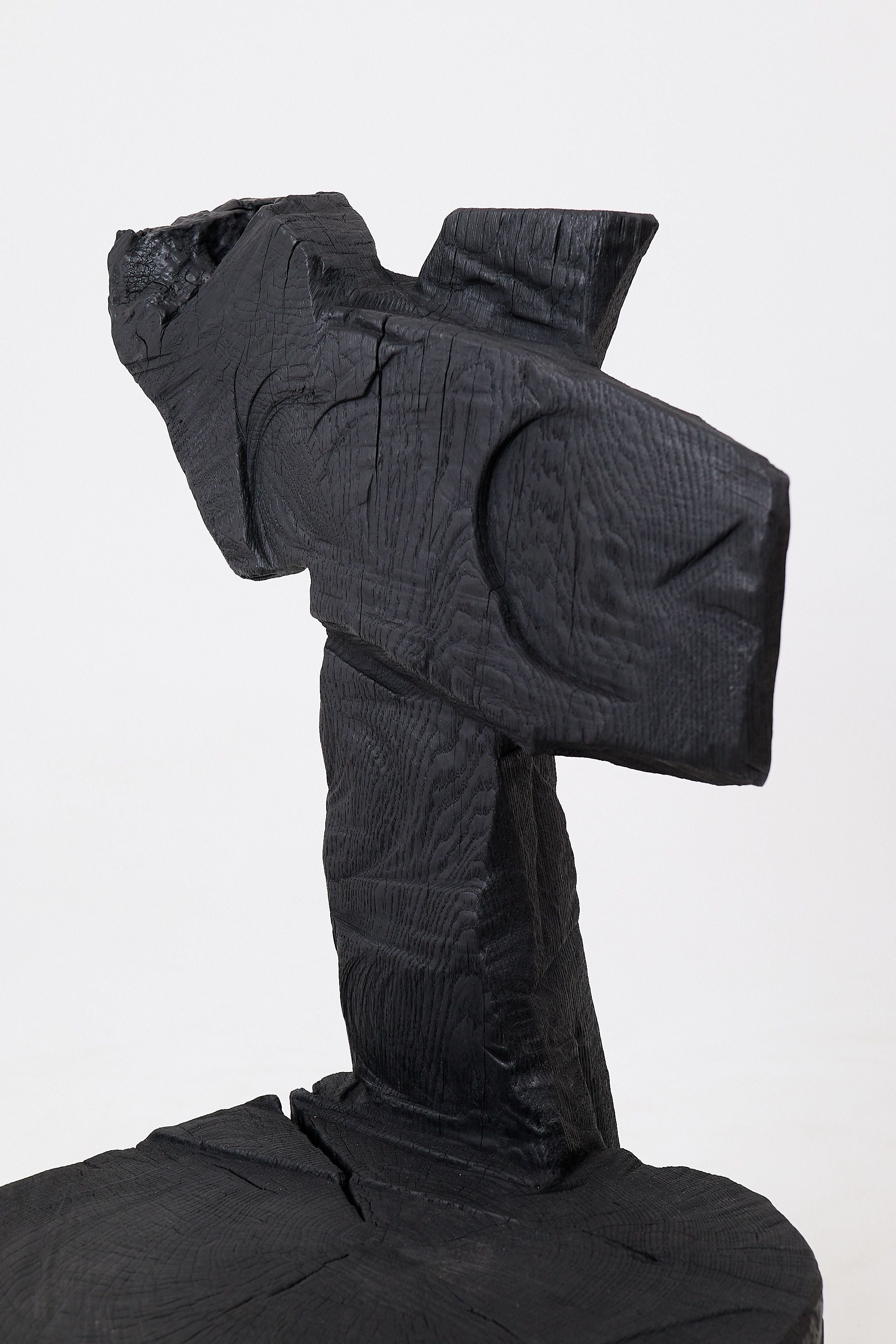 Brutalist Sculptural Chair, Carved, Solid Wood, Oak, Black, Rustic - image 4