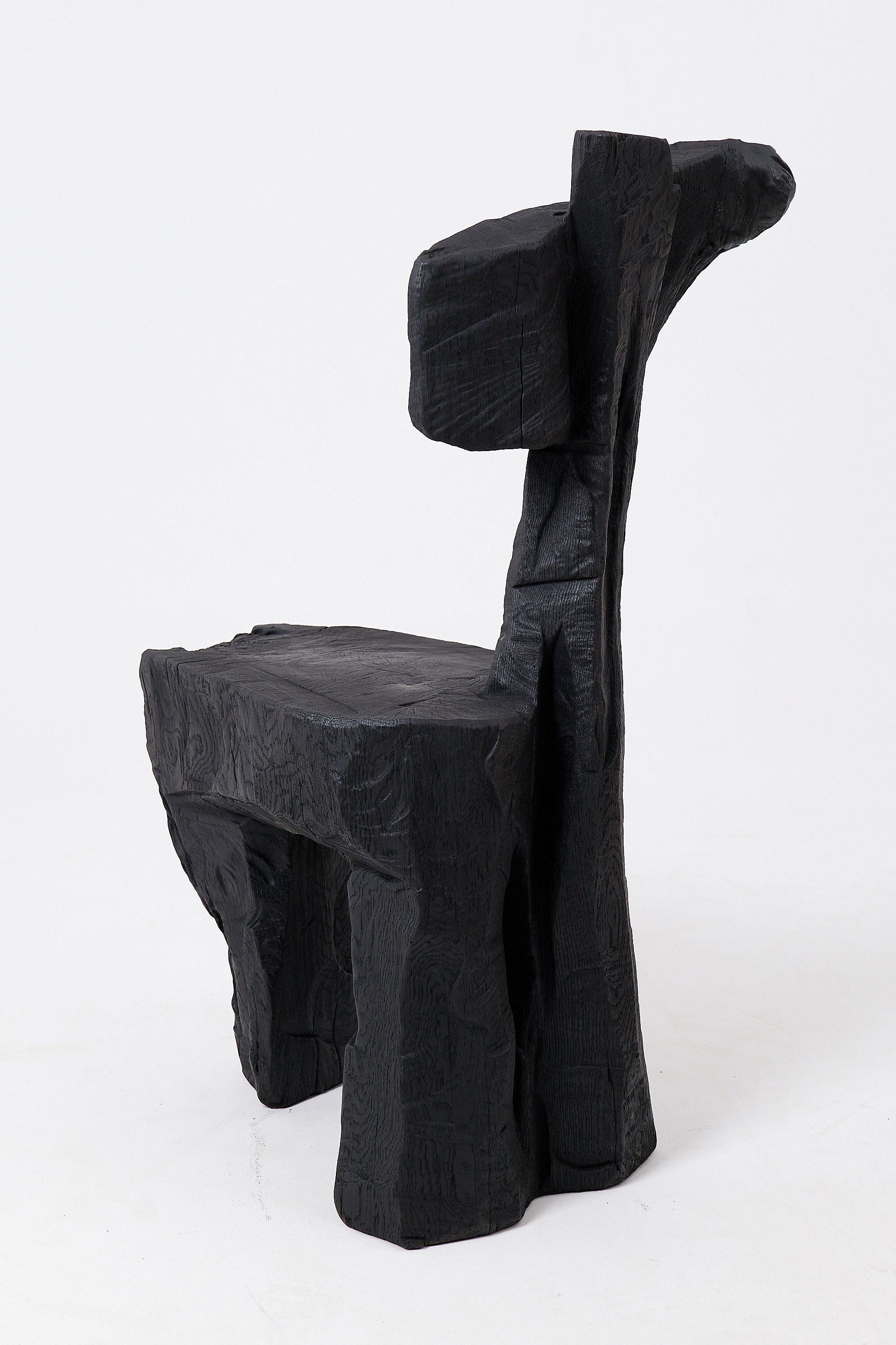 Brutalist Sculptural Chair, Carved, Solid Wood, Oak, Black, Rustic - image 5