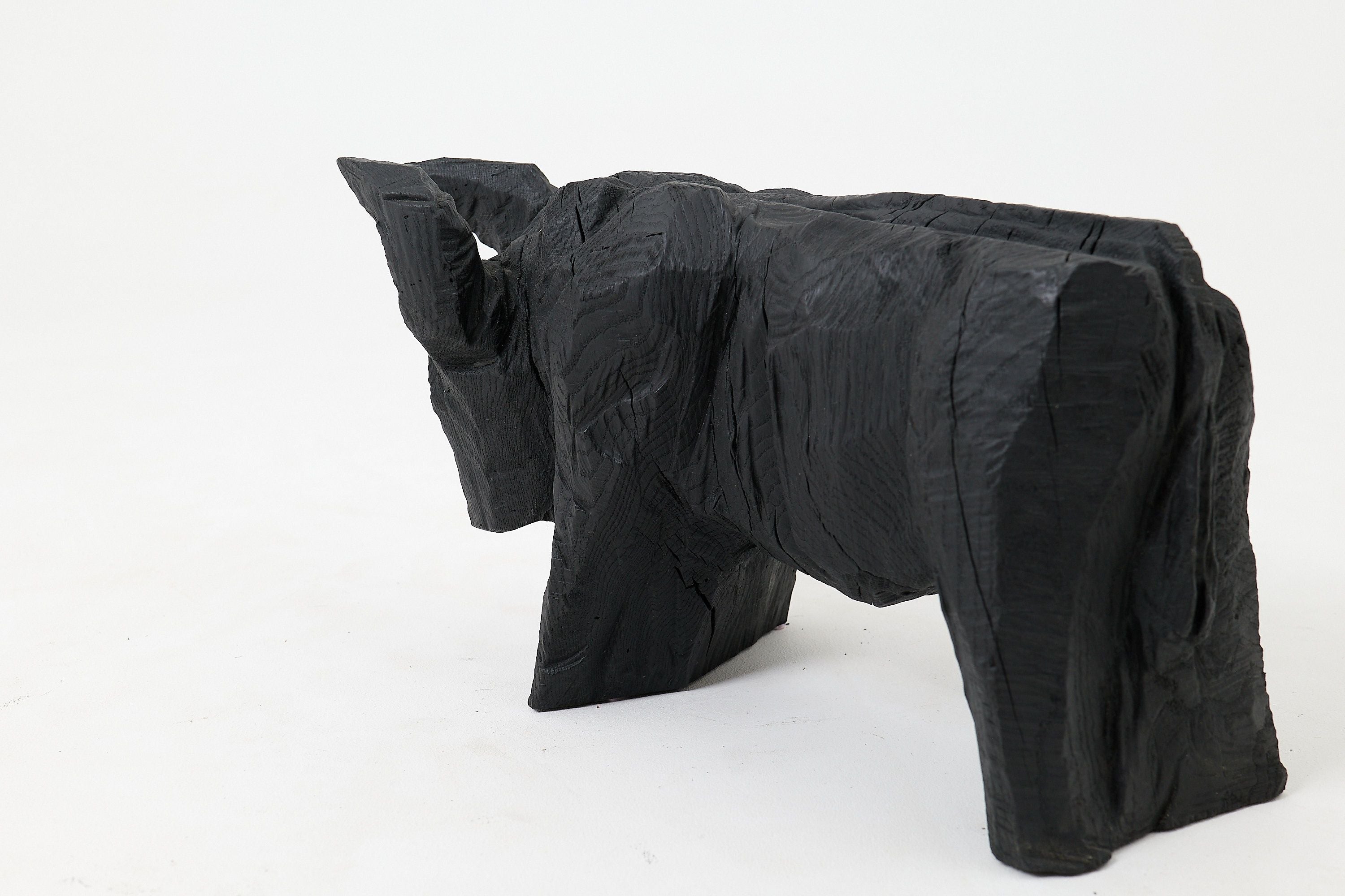 Taurus, Chainsaw Carved, Burnt Oak, Abstract Sculpture, Bull, Handmade, Black - image 8