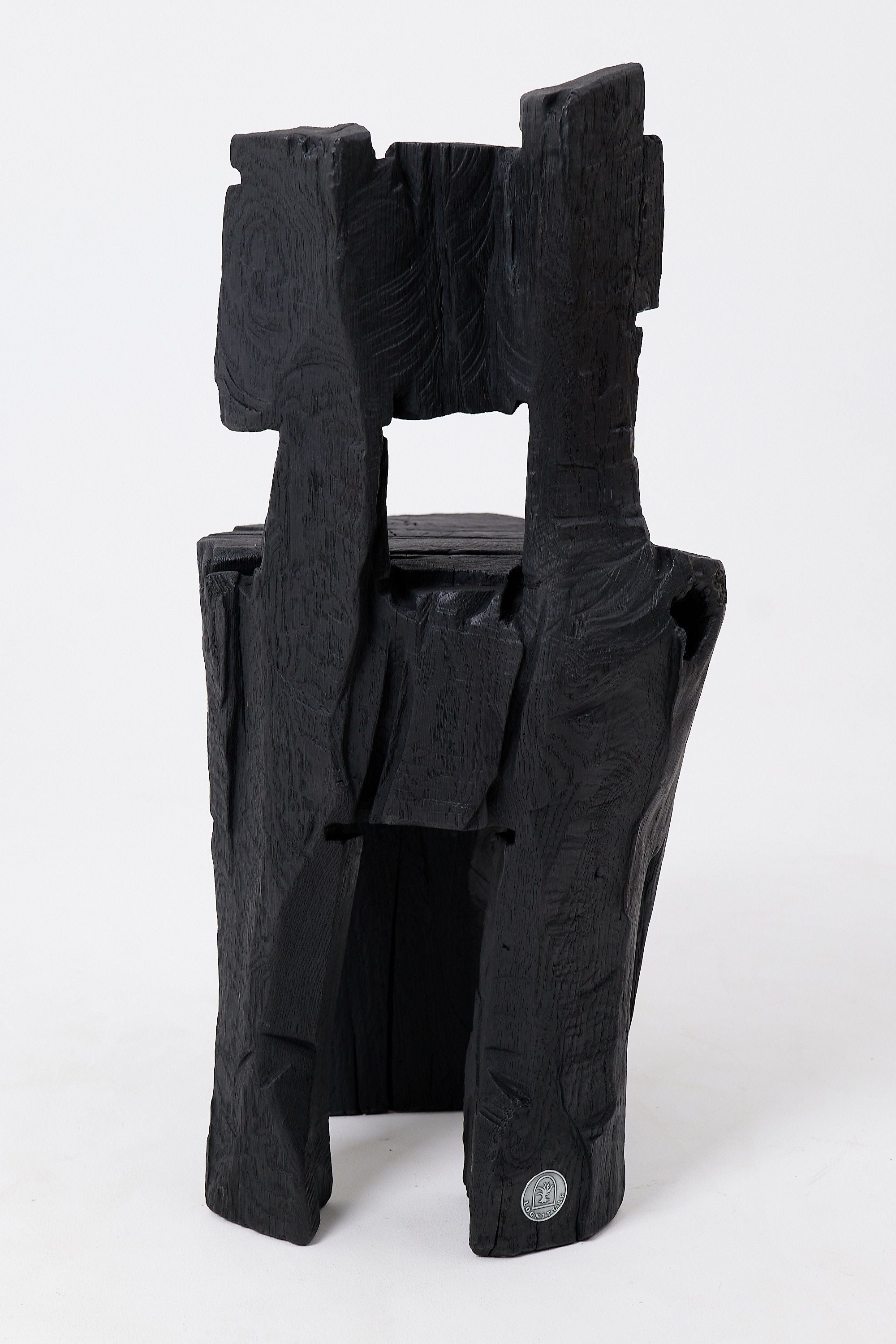 Brutalist Sculptural Stool, Carved, Solid Wood, Oak, Black, Rustic - image 7