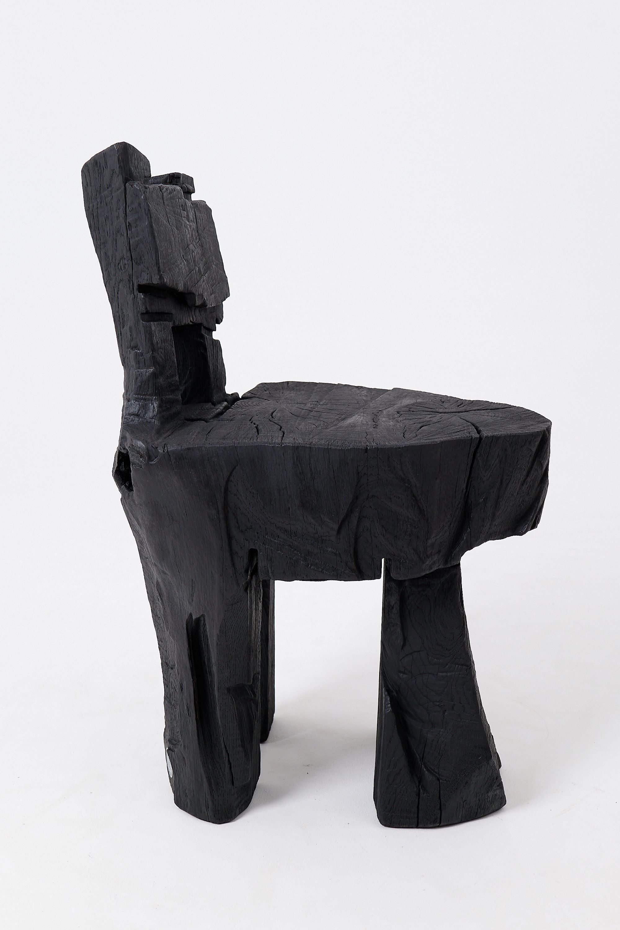 Brutalist Sculptural Stool, Carved, Solid Wood, Oak, Black, Rustic - image 11
