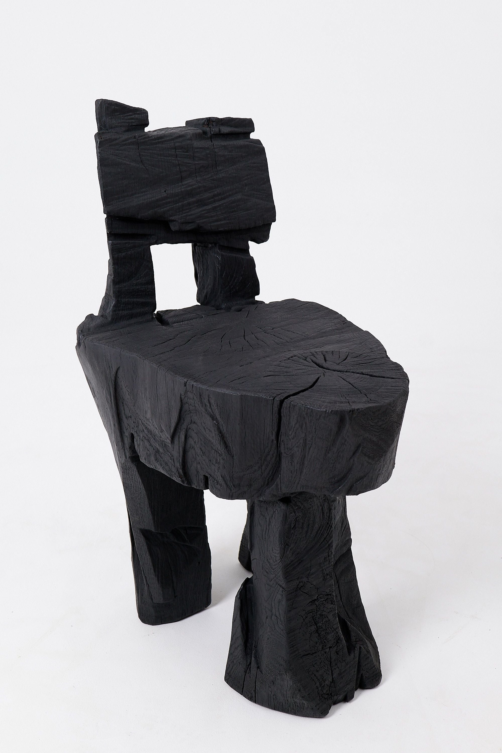 Brutalist Sculptural Stool, Carved, Solid Wood, Oak, Black, Rustic - image 13