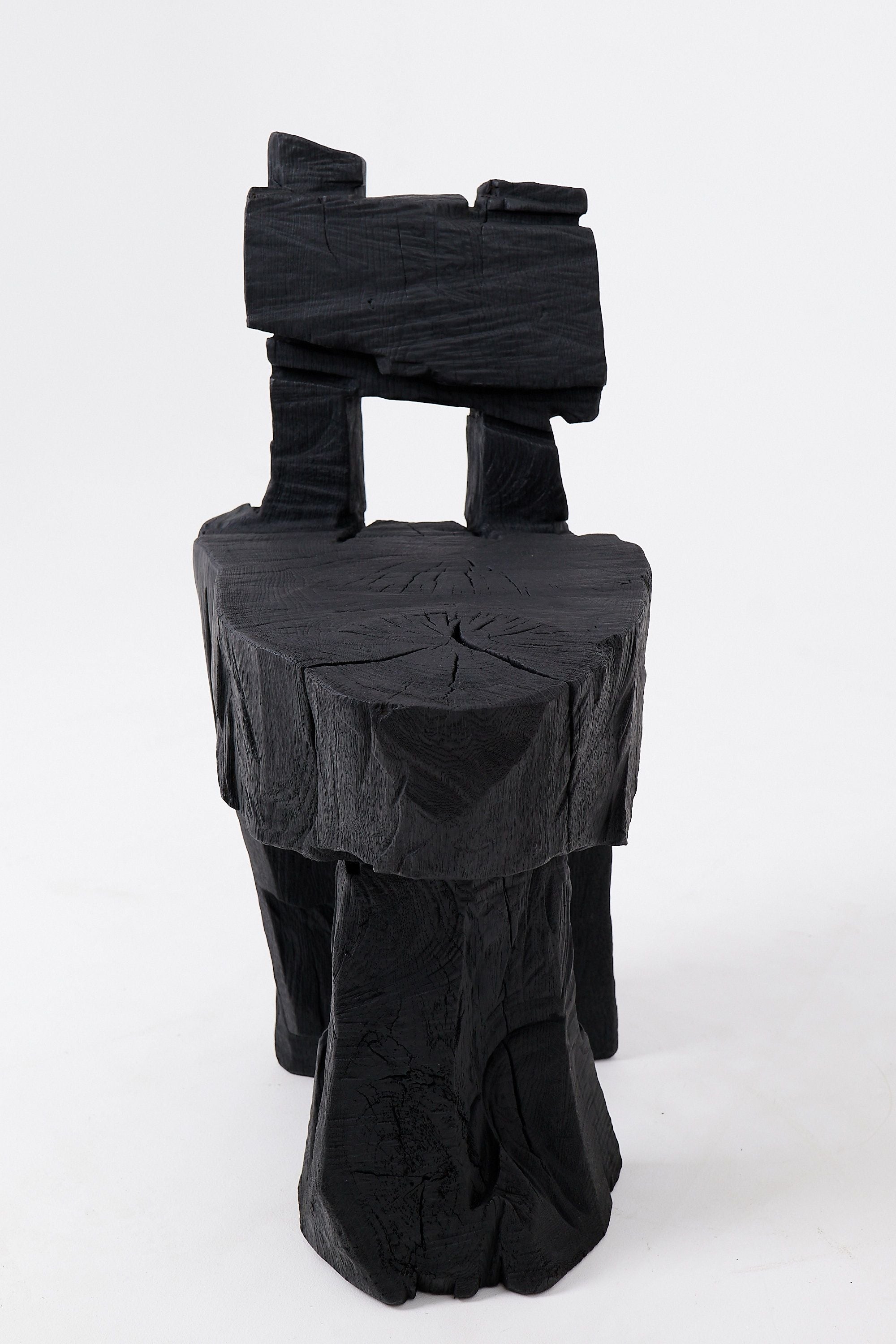 Brutalist Sculptural Stool, Carved, Solid Wood, Oak, Black, Rustic - image 14