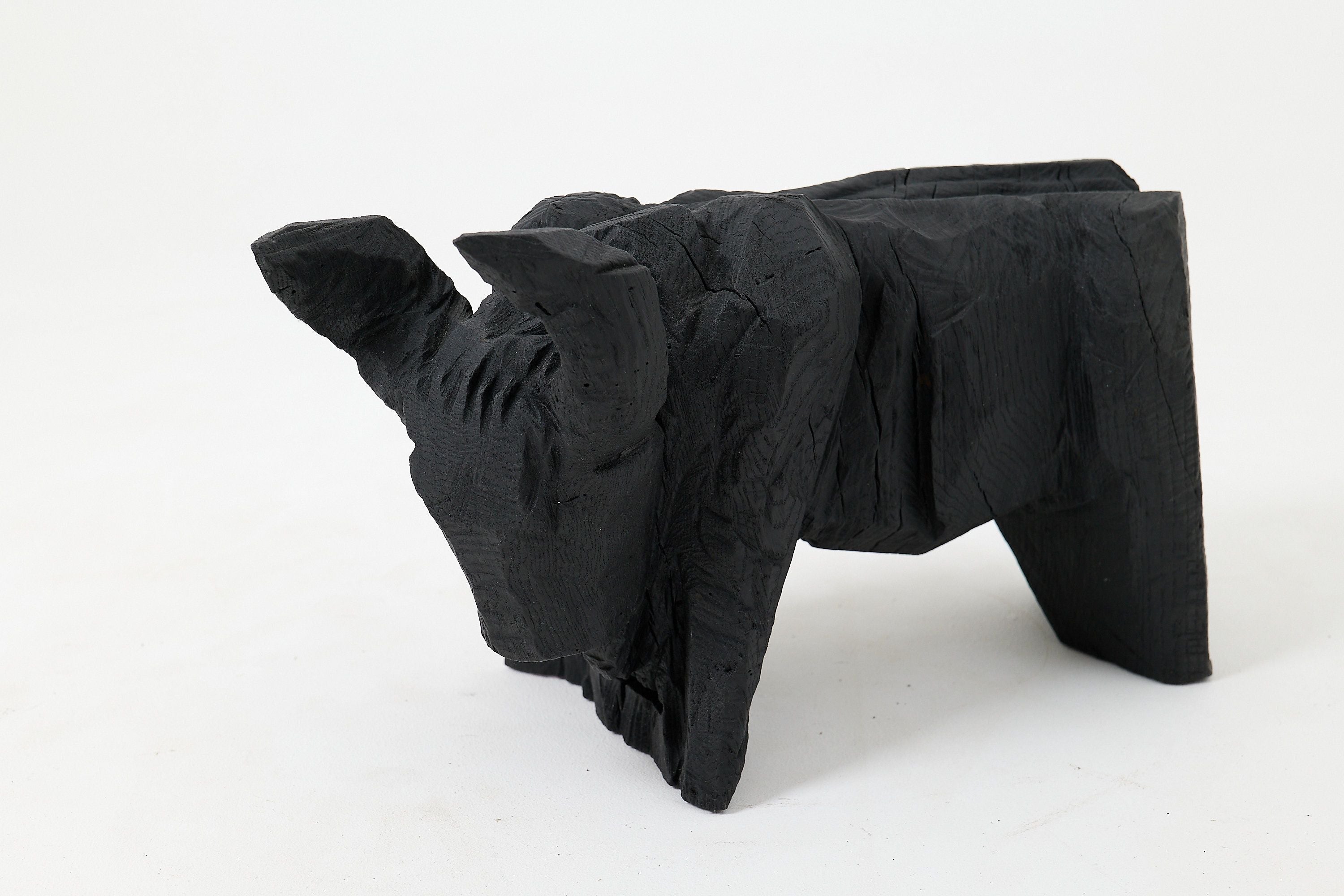 Taurus, Chainsaw Carved, Burnt Oak, Abstract Sculpture, Bull, Handmade, Black - image 3