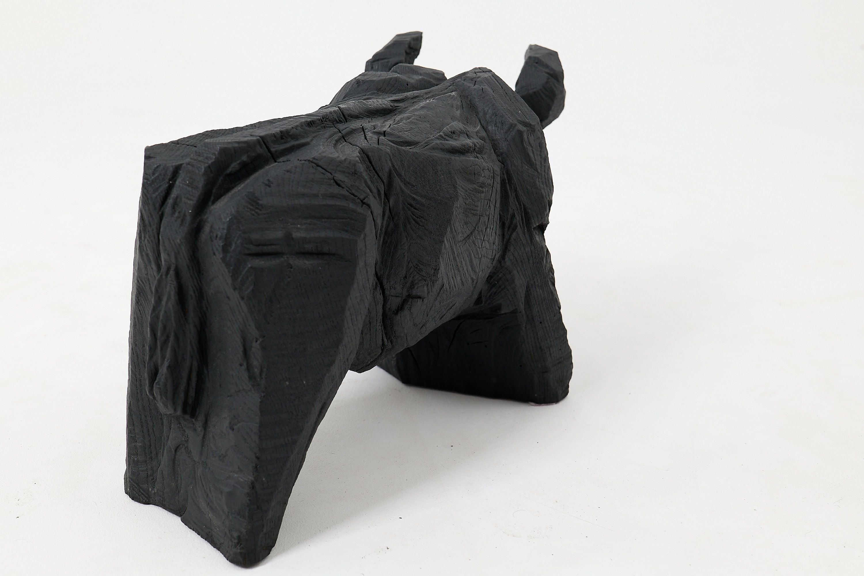 Taurus, Chainsaw Carved, Burnt Oak, Abstract Sculpture, Bull, Handmade, Black - image 10