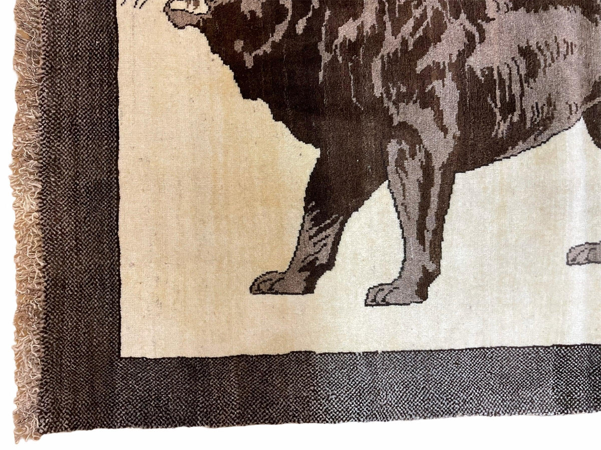 3 x 5 Handmade Rug Brown Beige Hand-Knotted Lion Rug New Vintage Quality Animal - Jewel Rugs, view 6