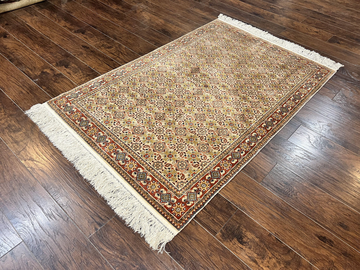 Turkish Kayseri Silk Rug 4x6, Hand Knotted Handmade Vintage Allover Pattern, Fine Silk Oriental Carpet 4 x 6 ft, Traditional Rug, Cream - Jewel Rugs, view 13