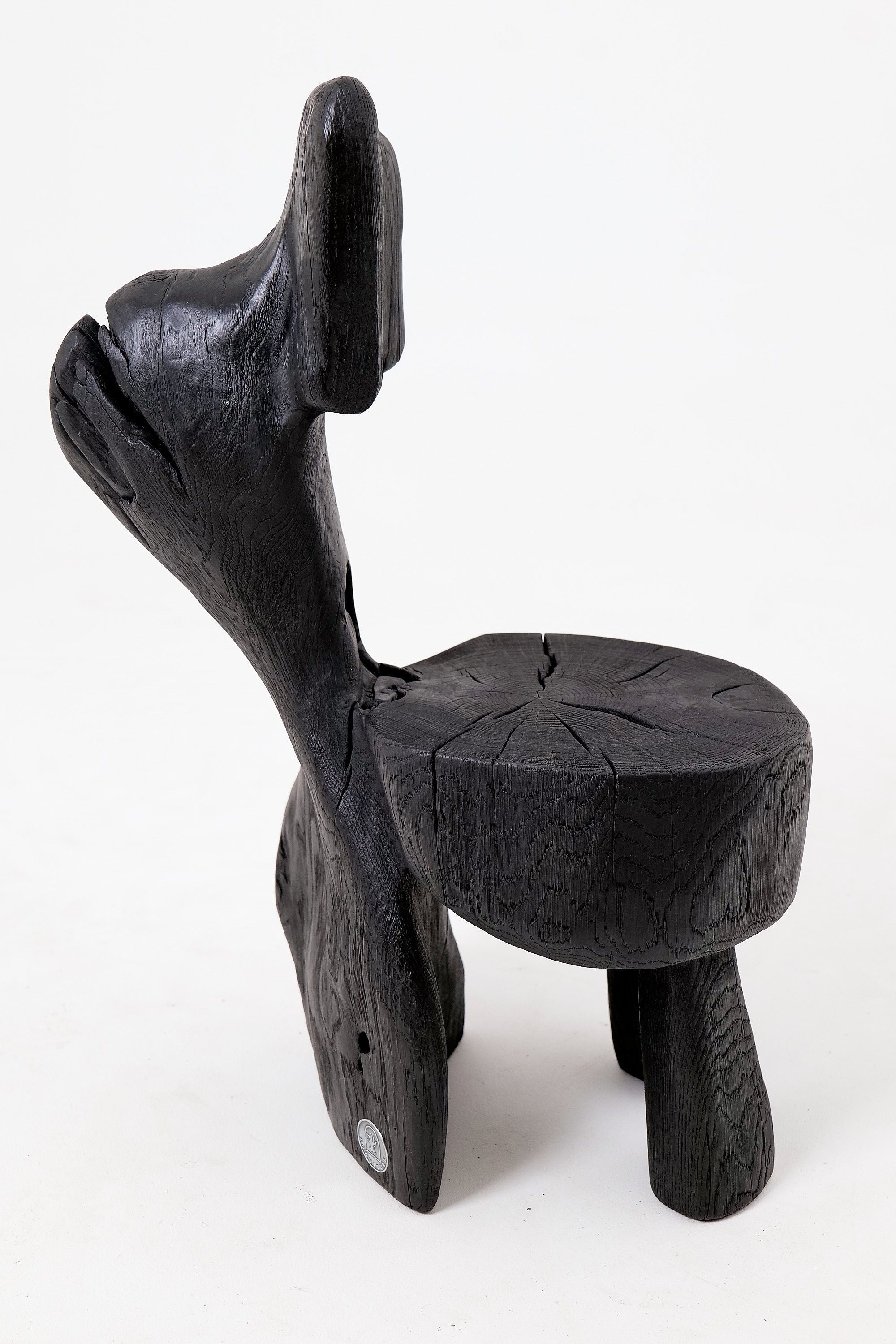 Brutalist Sculptural Chair, Carved, Solid Wood, Oak, Black, Rustic - image 10