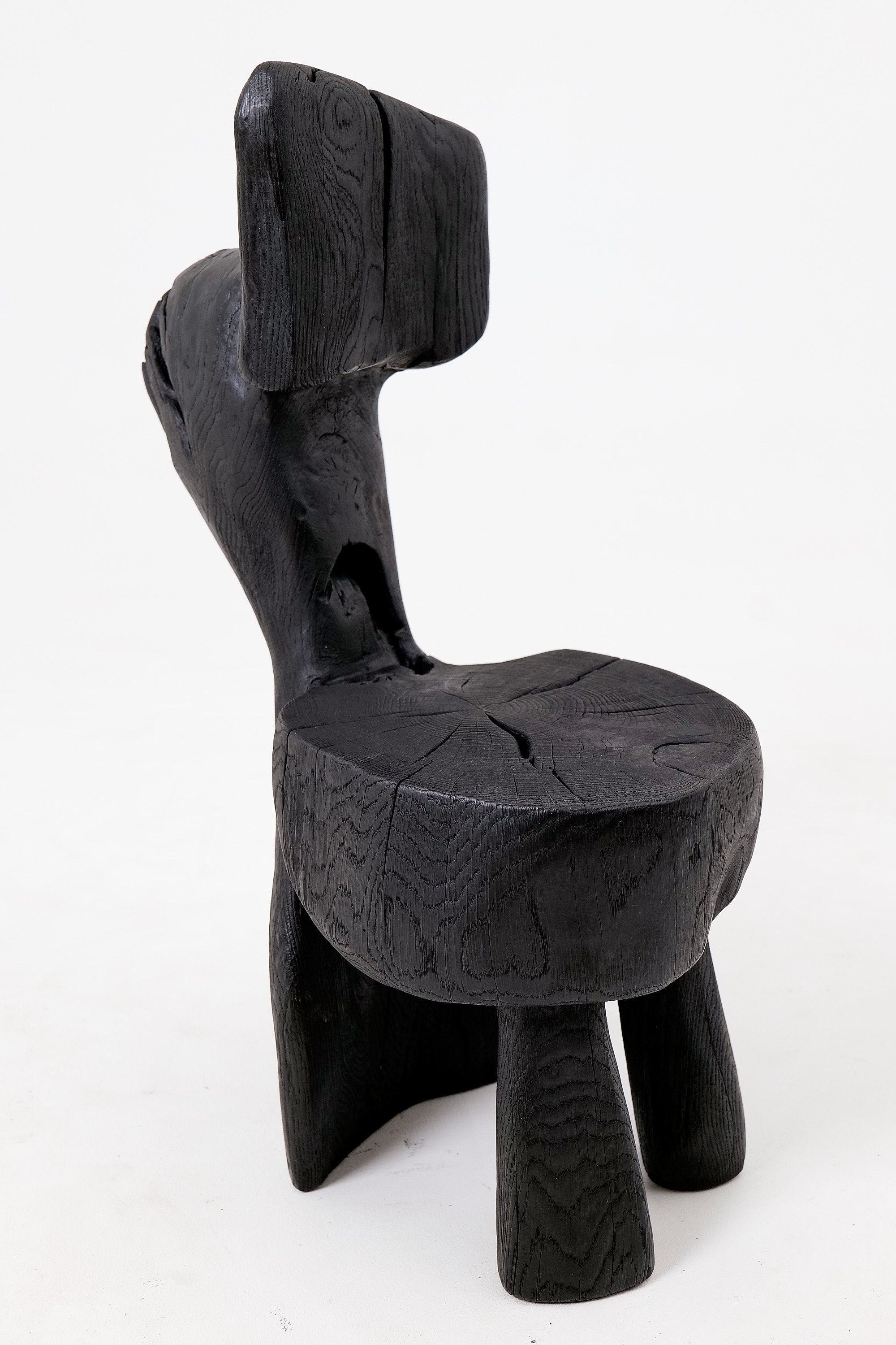 Brutalist Sculptural Chair, Carved, Solid Wood, Oak, Black, Rustic - image 11