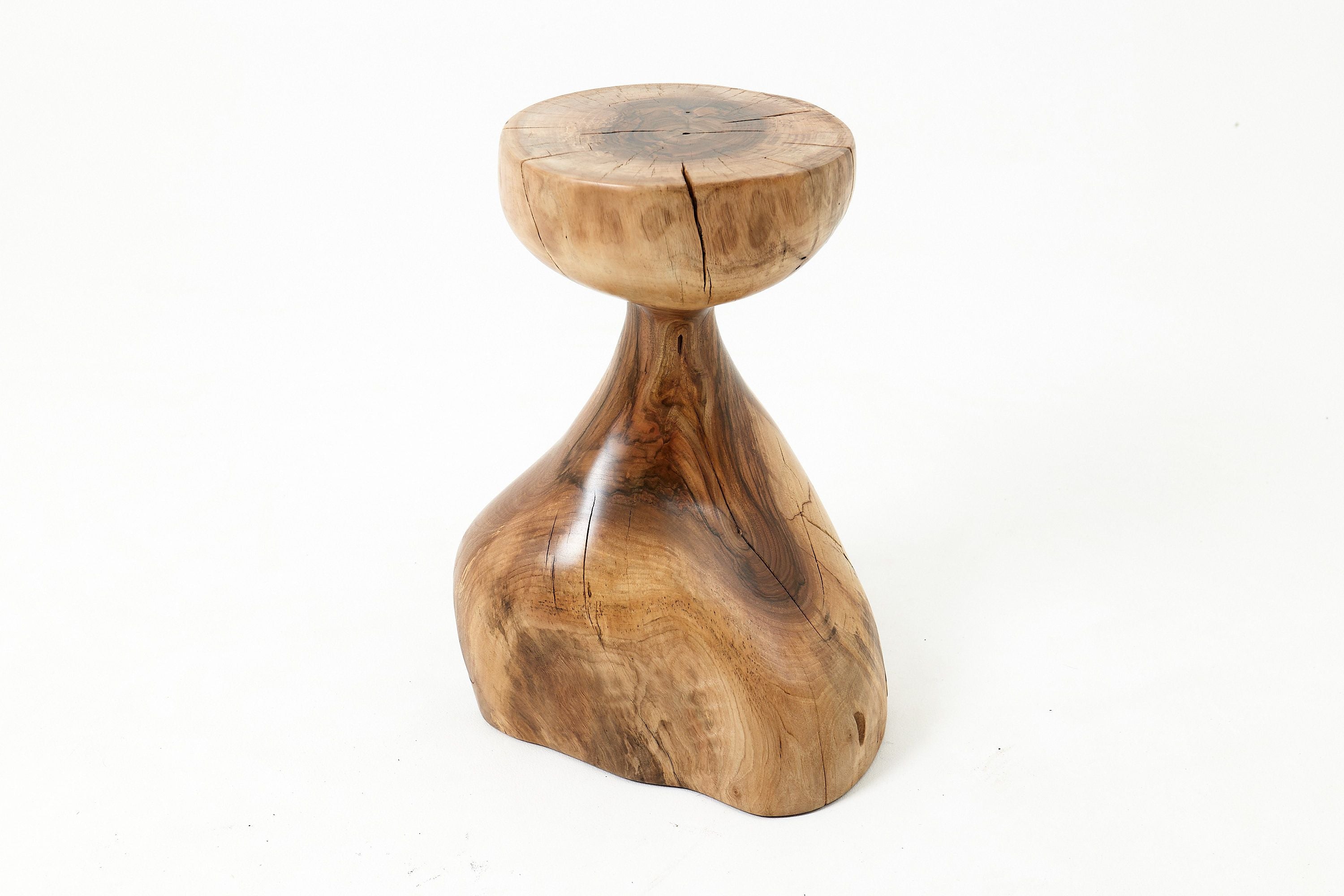 Sculptural Side Table, Stool, Solid Wood, Walnut, Contemporary Design - image 3