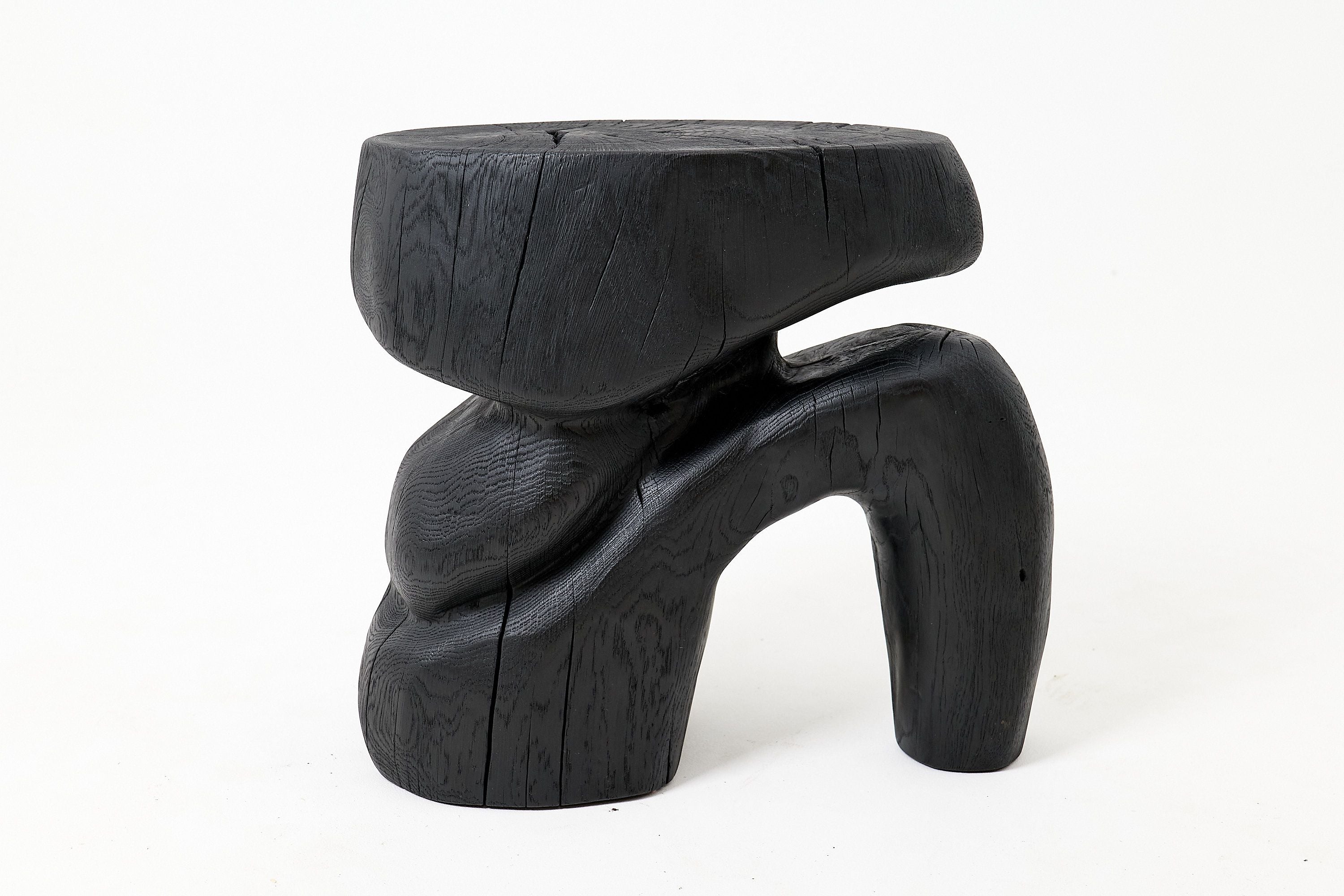 Sculptural Hardwood Stool, Side Table, Charred Wood, Hand-Carved - image 10