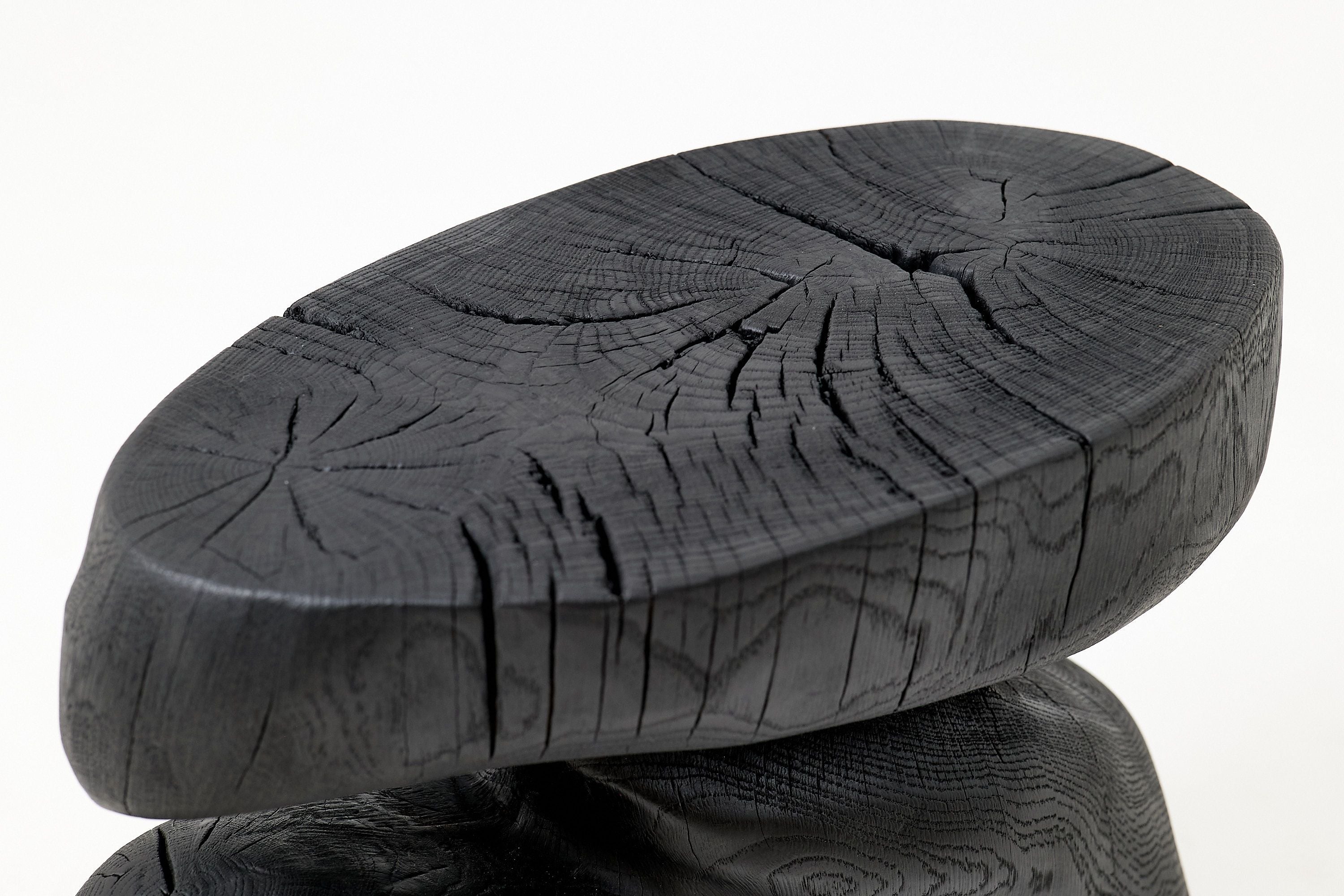 Sculptural Hardwood Stool, Side Table, Charred Wood, Hand-Carved - image 15
