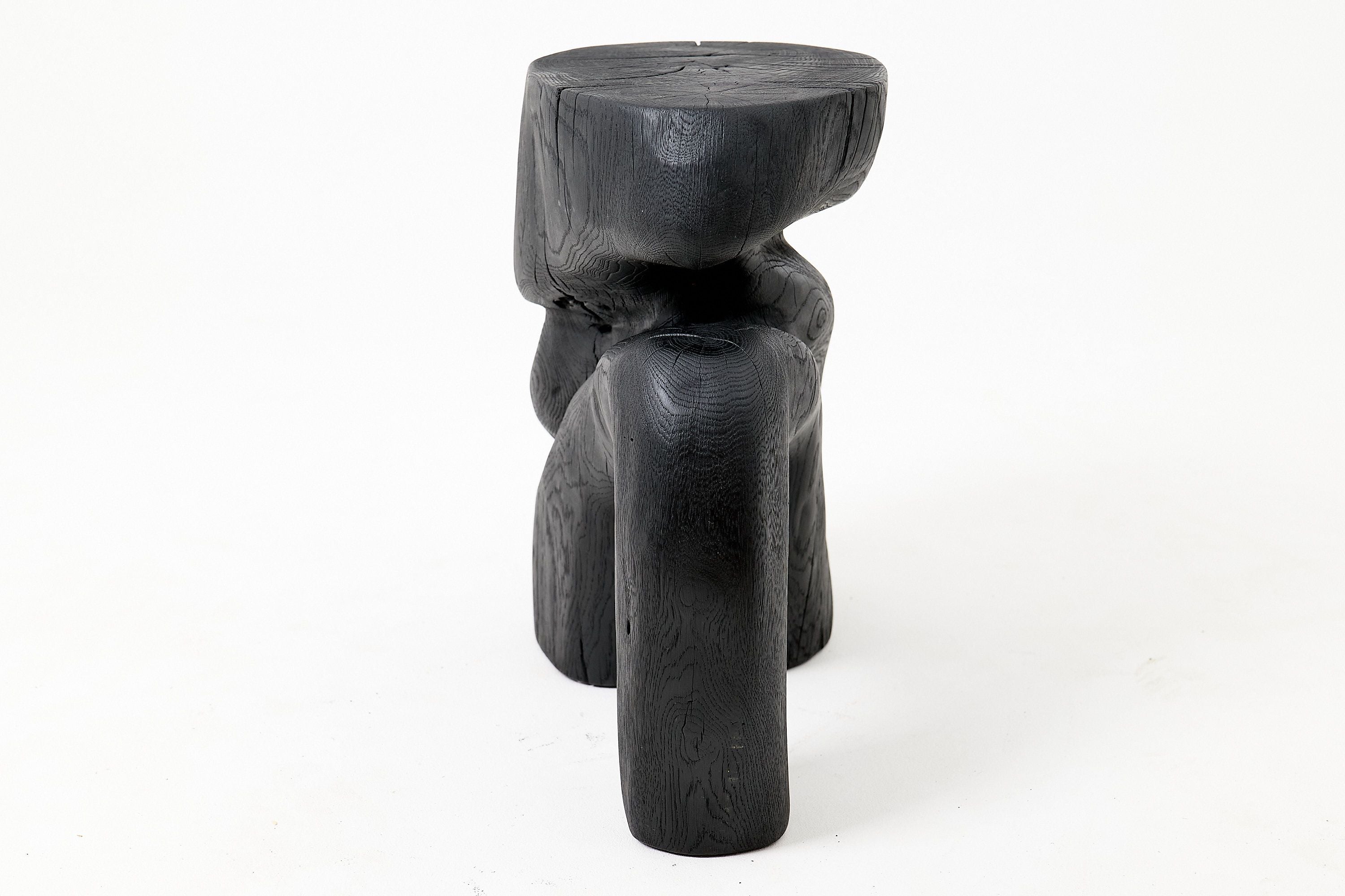 Sculptural Hardwood Stool, Side Table, Charred Wood, Hand-Carved - image 12