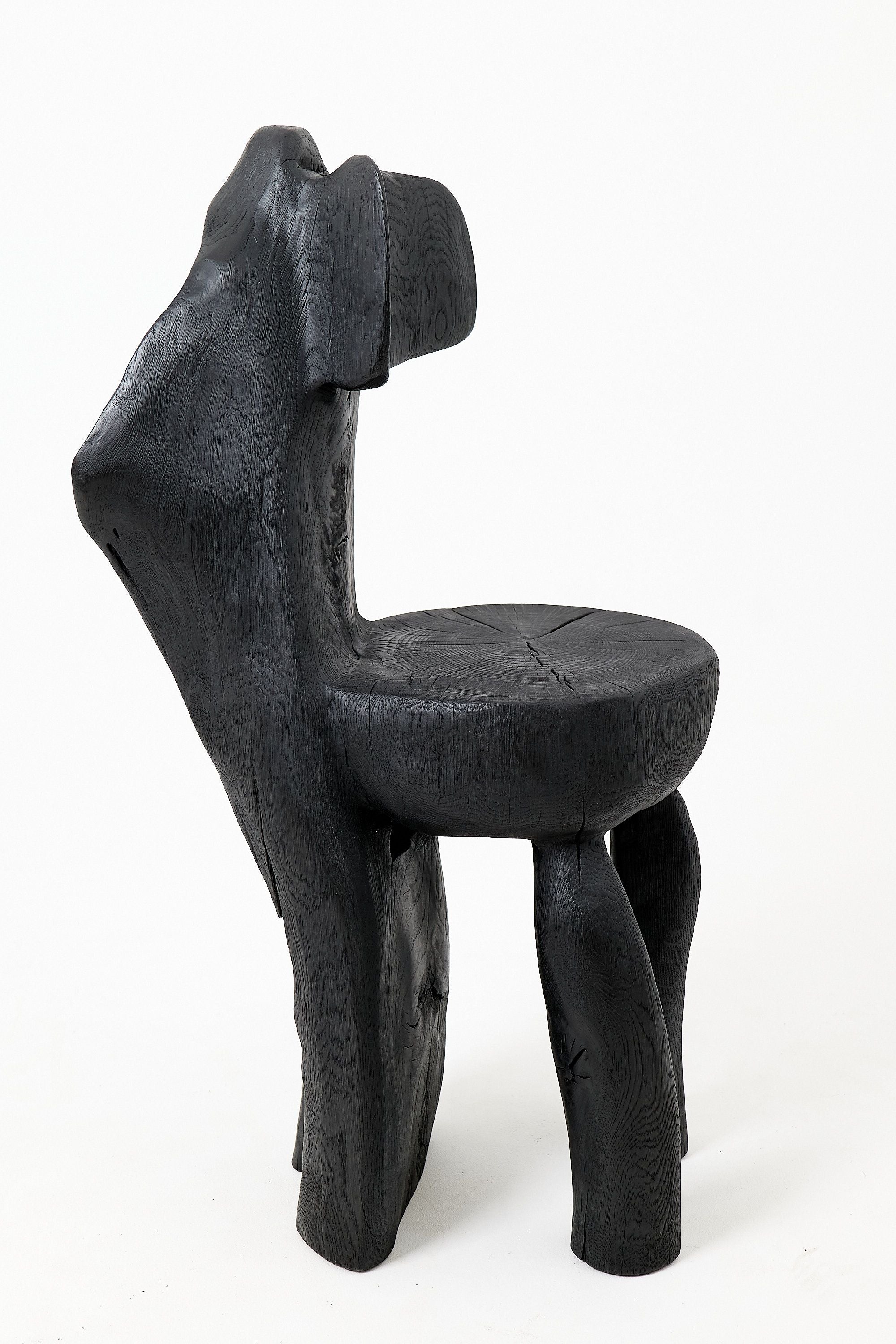 Brutalist Sculptural Chair, Carved, Solid Wood, Oak, Black, Rustic - image 10