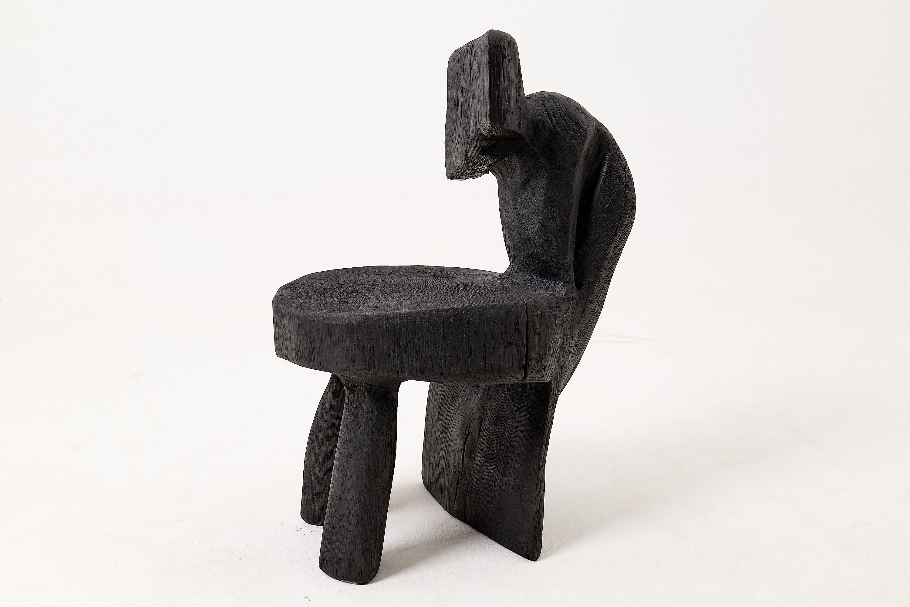 Brutalist Sculptural Chair, Carved, Solid Wood, Oak, Black, Rustic - image 5