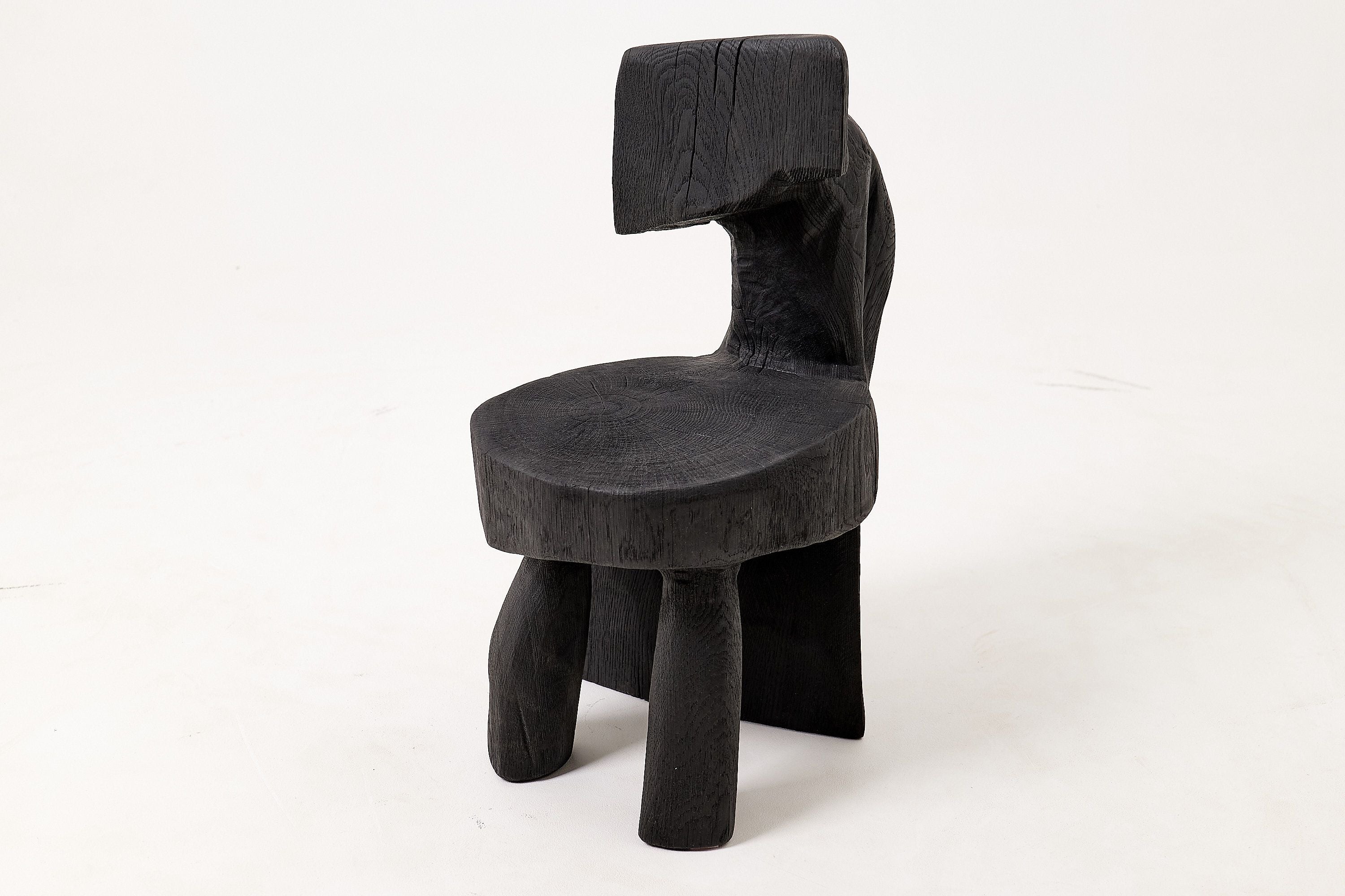 Brutalist Sculptural Chair, Carved, Solid Wood, Oak, Black, Rustic - image 4