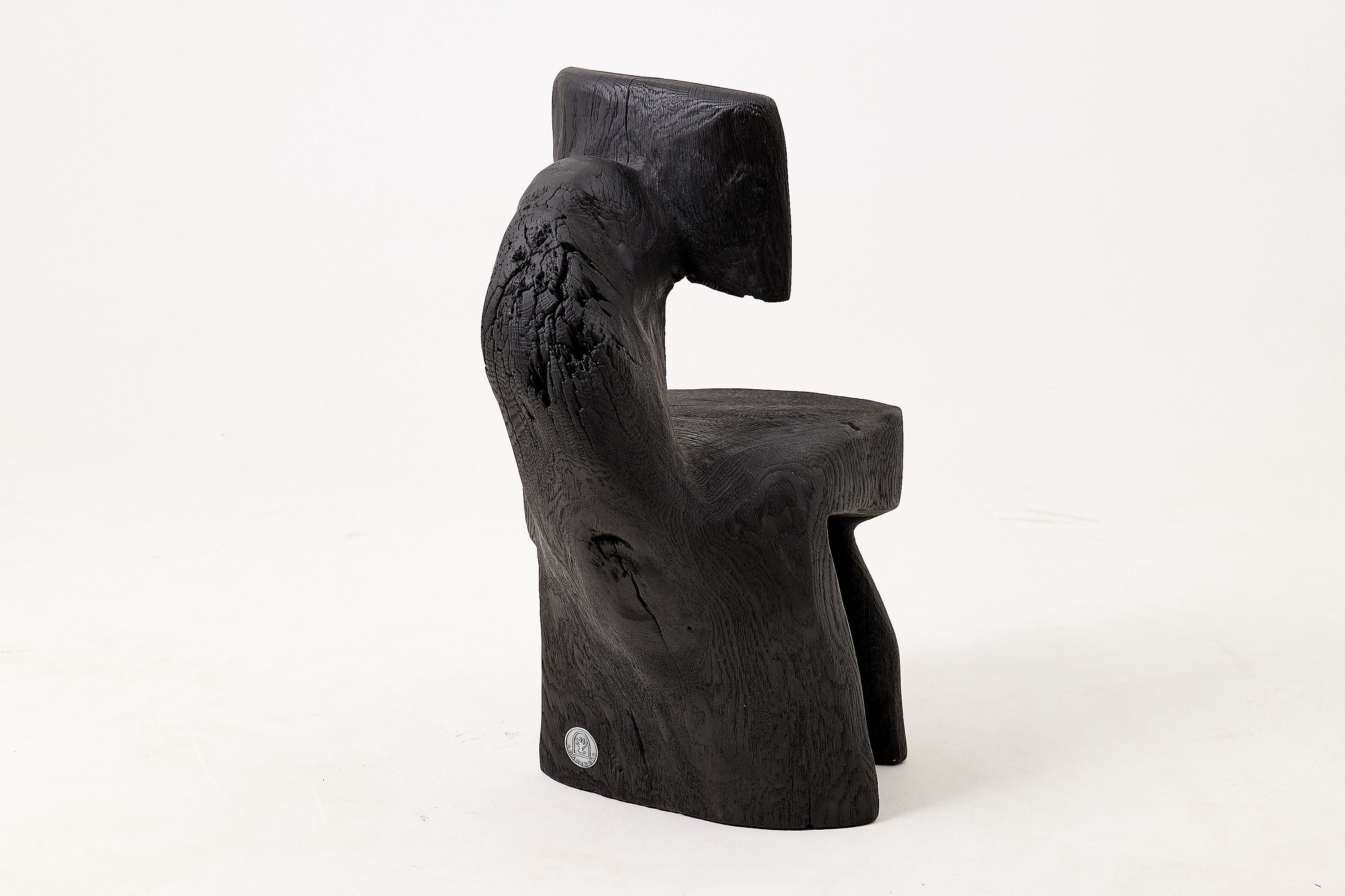 Brutalist Sculptural Chair, Carved, Solid Wood, Oak, Black, Rustic - image 10