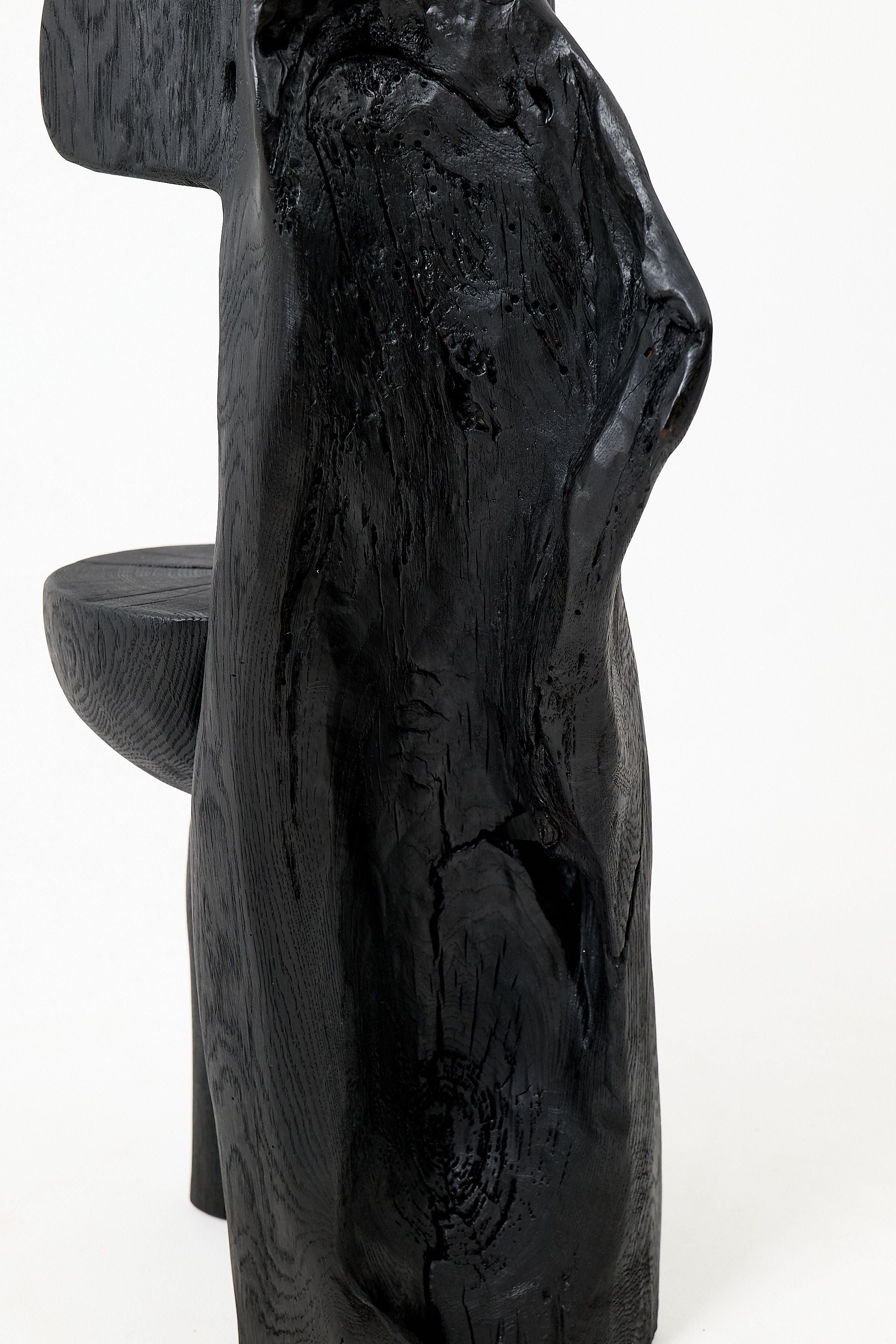 Brutalist Sculptural Chair, Carved, Solid Wood, Oak, Black, Rustic - image 8