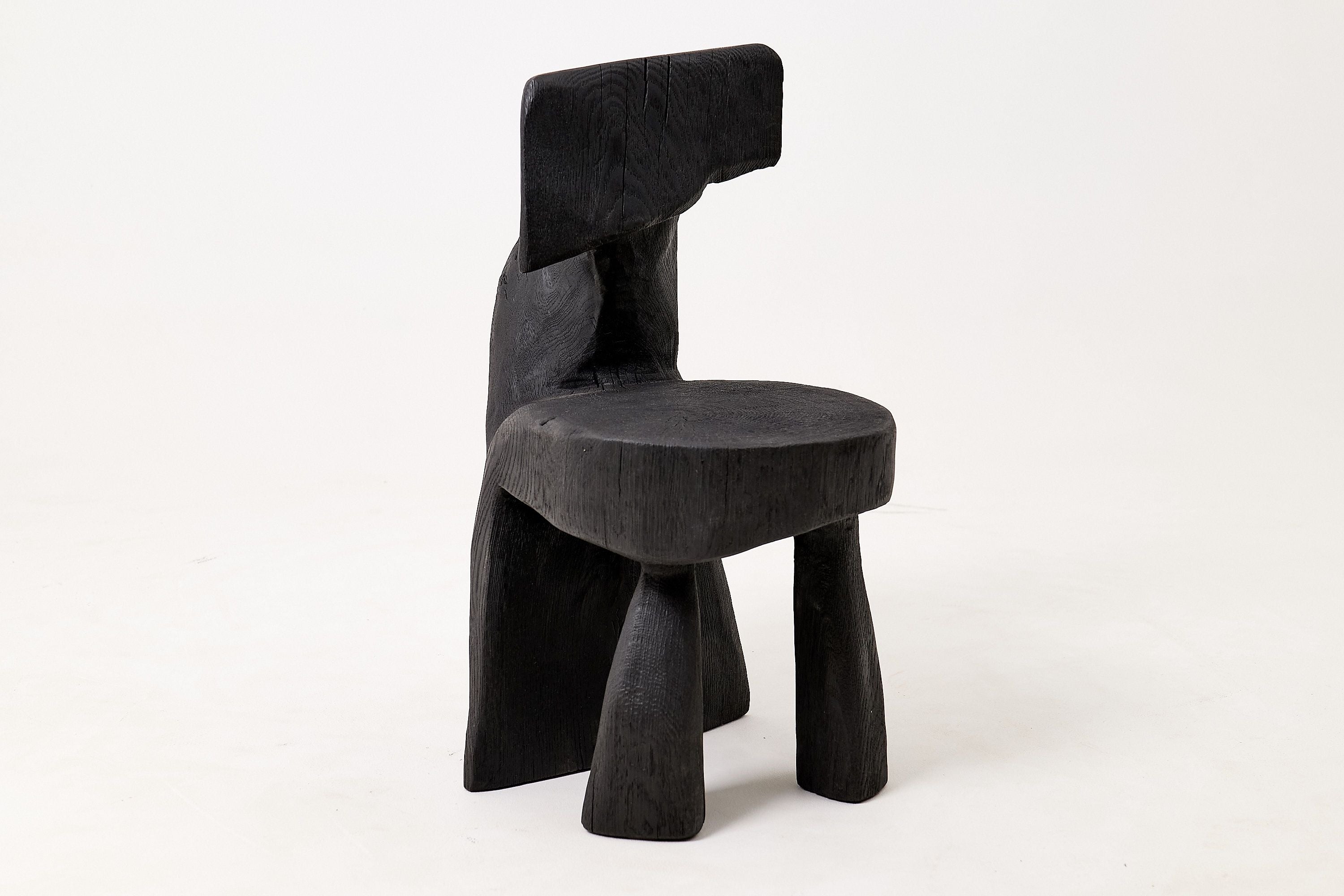 Brutalist Sculptural Chair, Carved, Solid Wood, Oak, Black, Rustic - image 2