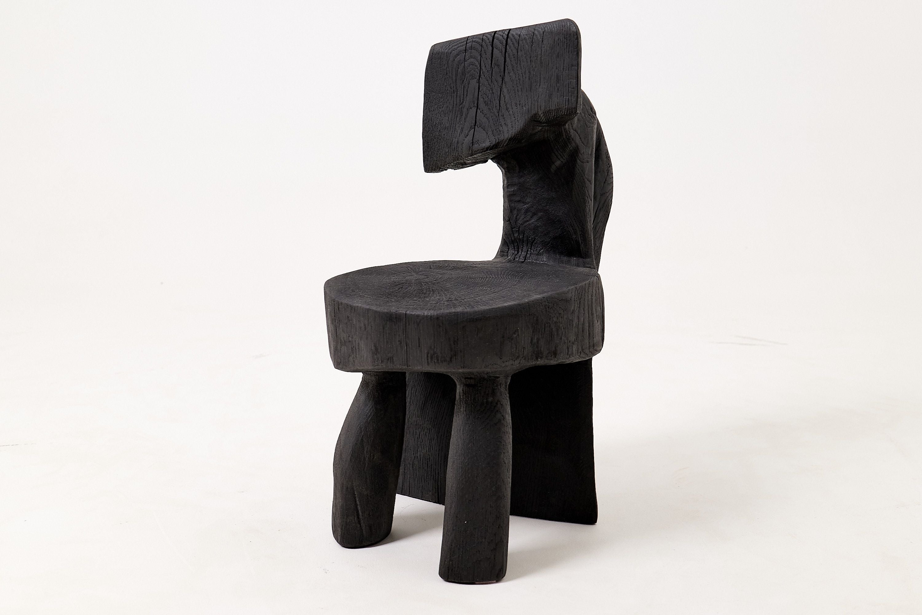 Brutalist Sculptural Chair, Carved, Solid Wood, Oak, Black, Rustic - image 3