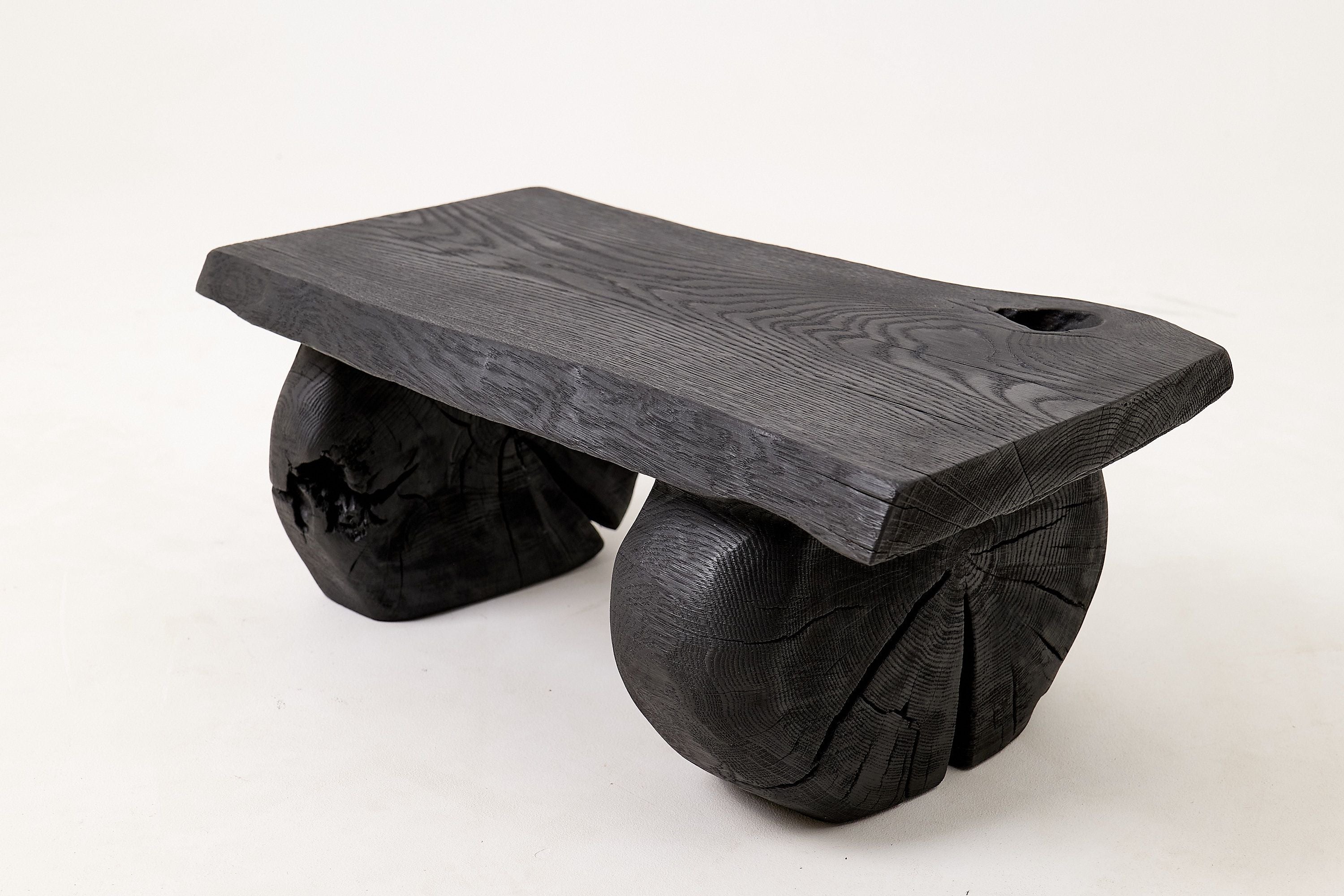 Sculptural Hardwood Stool, Side Table, Charred Wood, Hand-Carved - image 2