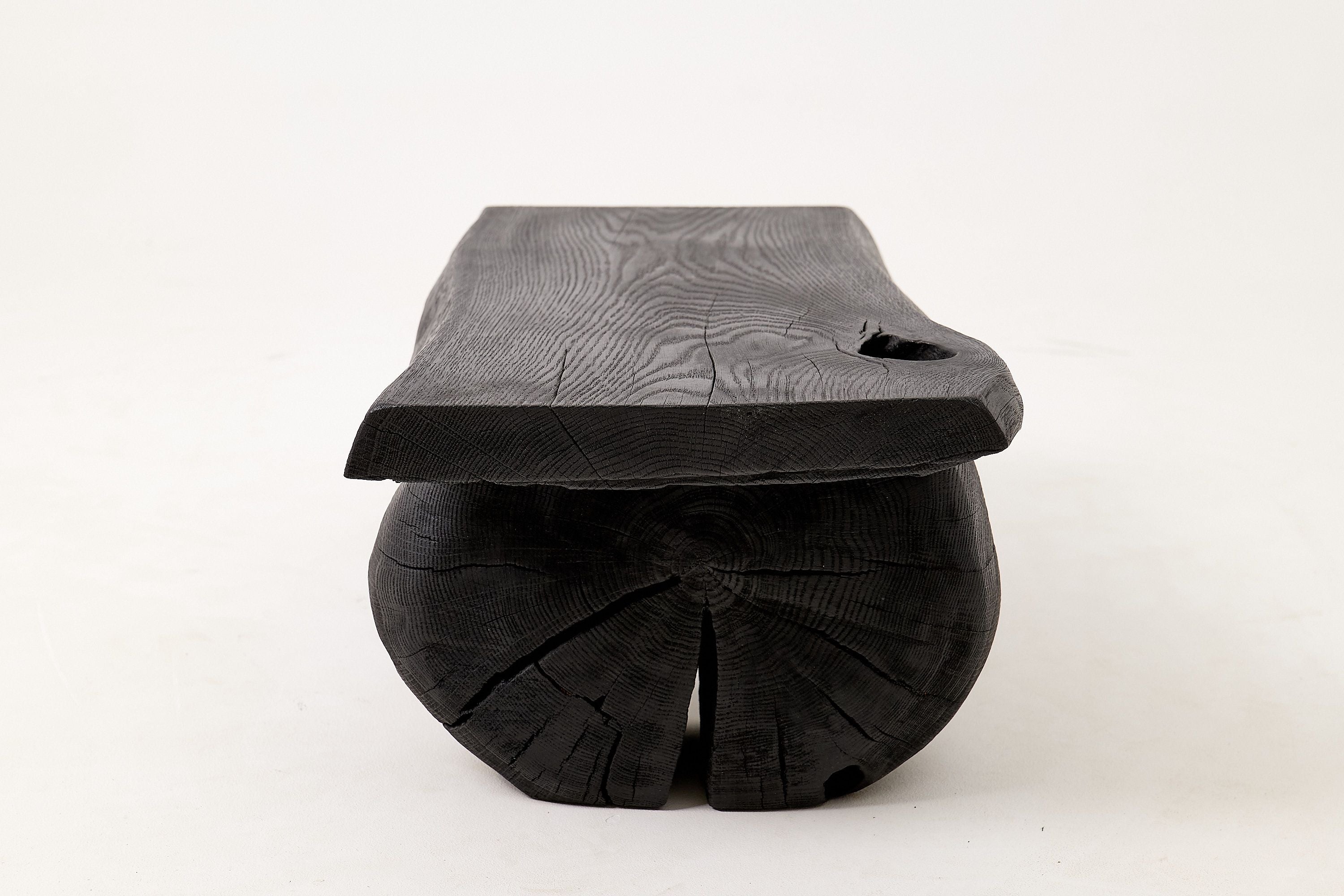 Sculptural Hardwood Stool, Side Table, Charred Wood, Hand-Carved - image 3