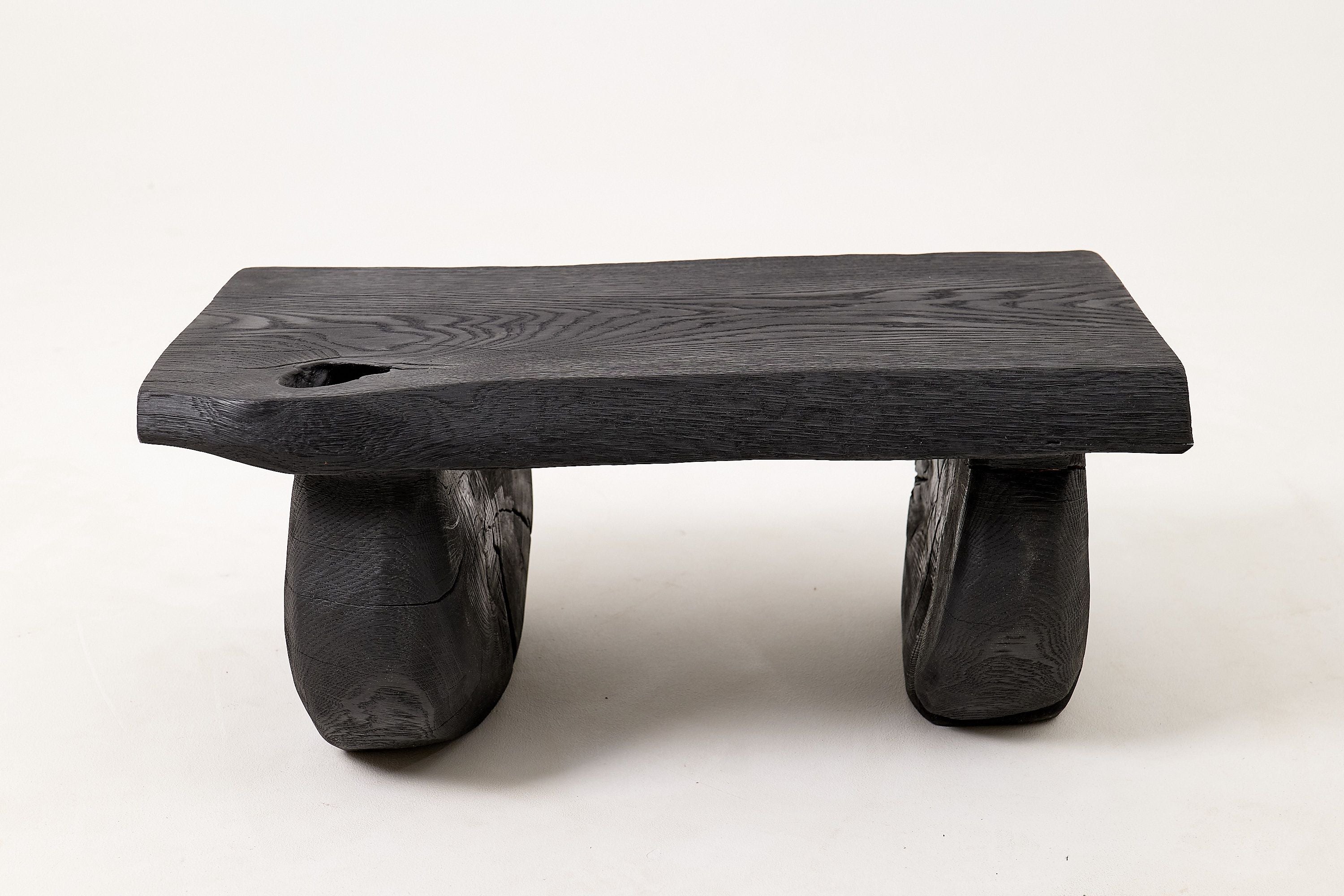 Sculptural Hardwood Stool, Side Table, Charred Wood, Hand-Carved - image 7