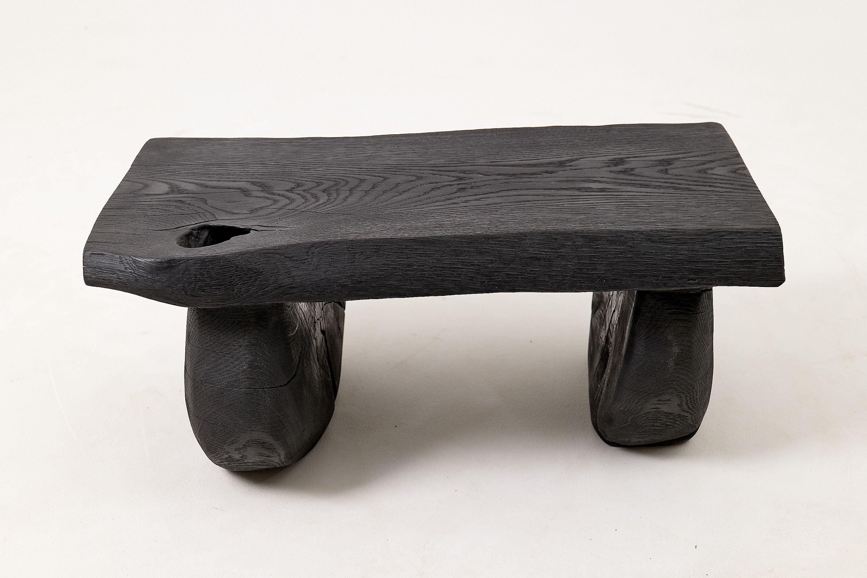 Sculptural Hardwood Stool, Side Table, Charred Wood, Hand-Carved - image 6