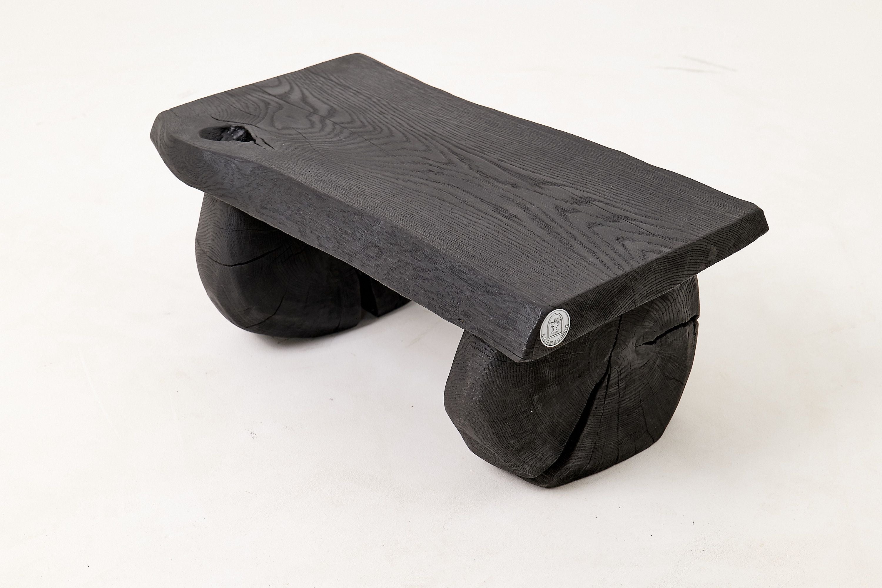 Sculptural Hardwood Stool, Side Table, Charred Wood, Hand-Carved - image 10