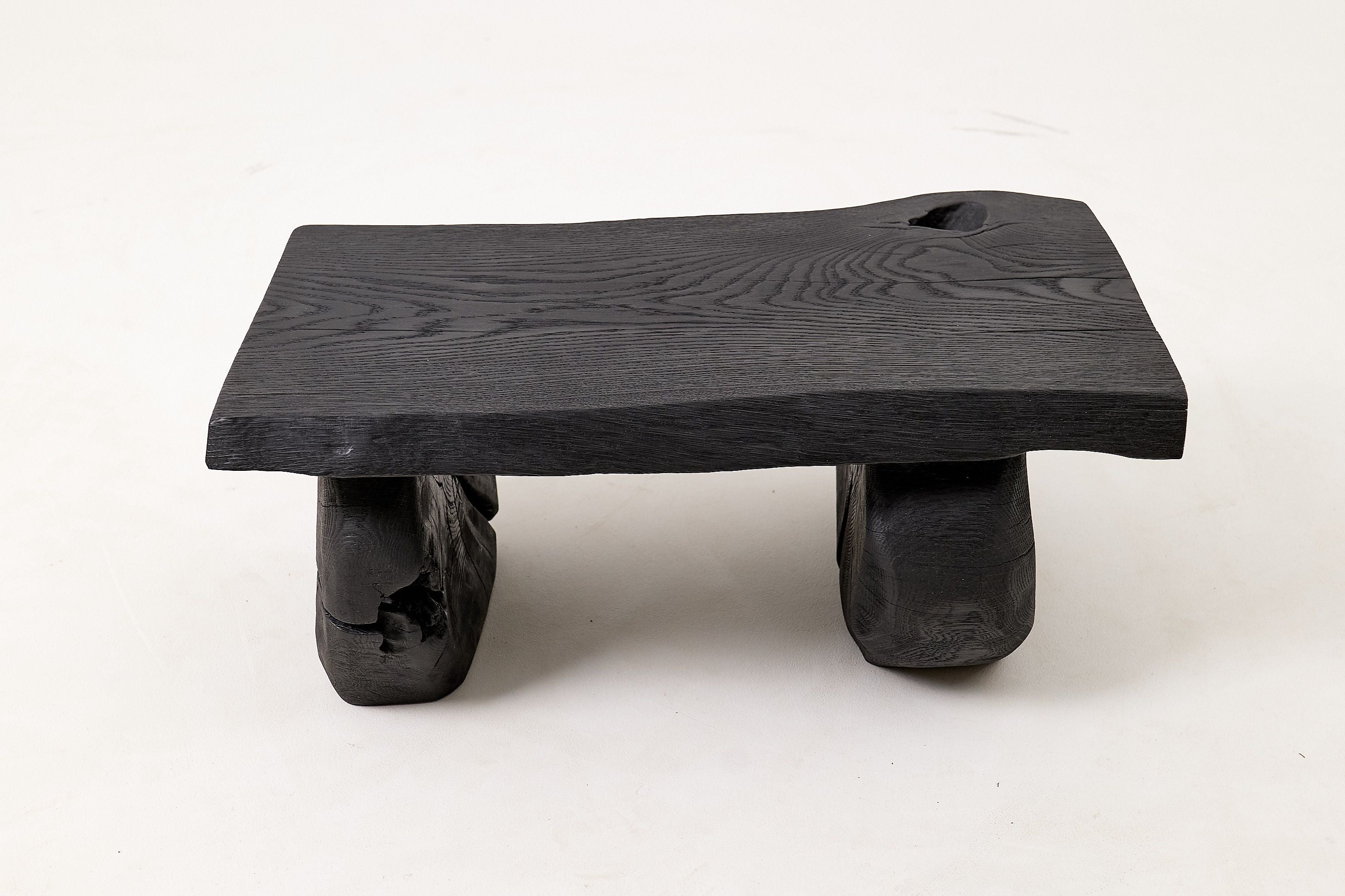 Sculptural Hardwood Stool, Side Table, Charred Wood, Hand-Carved - image 15