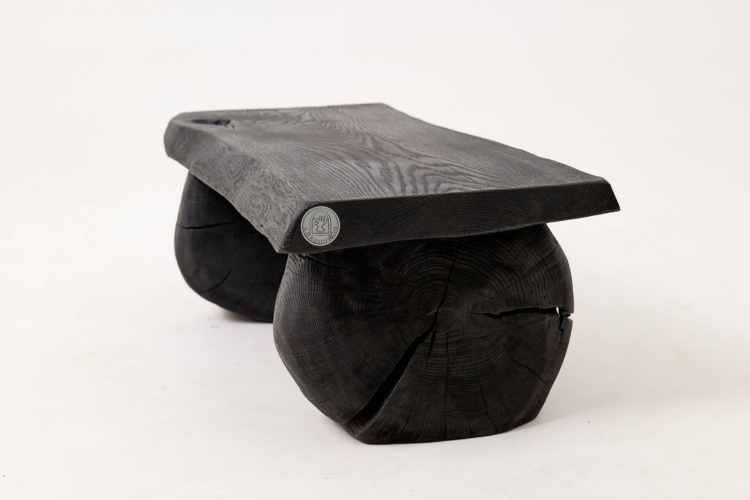 Sculptural Hardwood Stool, Side Table, Charred Wood, Hand-Carved - image 12