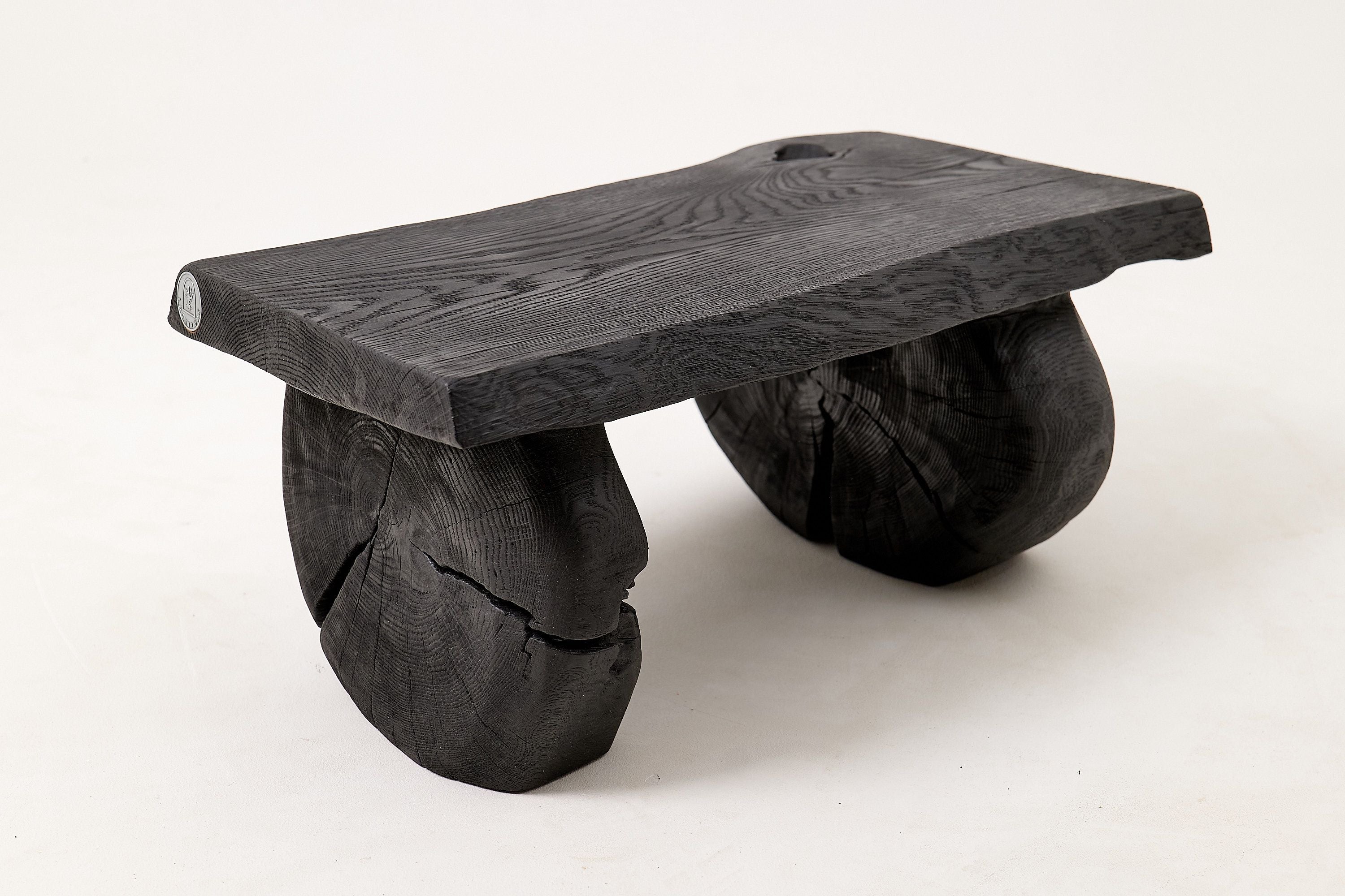 Sculptural Hardwood Stool, Side Table, Charred Wood, Hand-Carved - image 13
