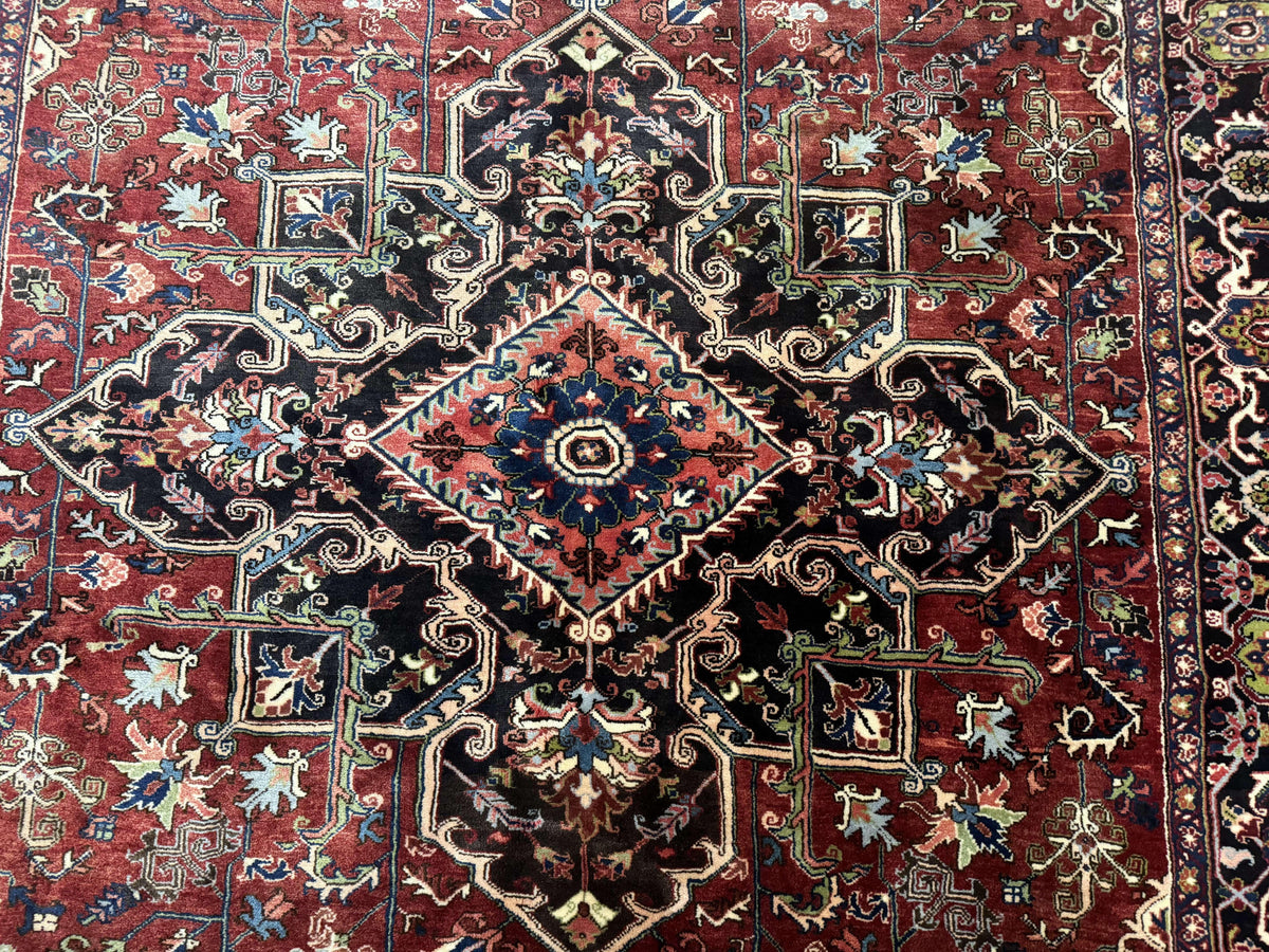 Antique Persian Heriz Rug 8x11, Geometric Tribal Wool Carpet, Brick Red - Jewel Rugs, view 5