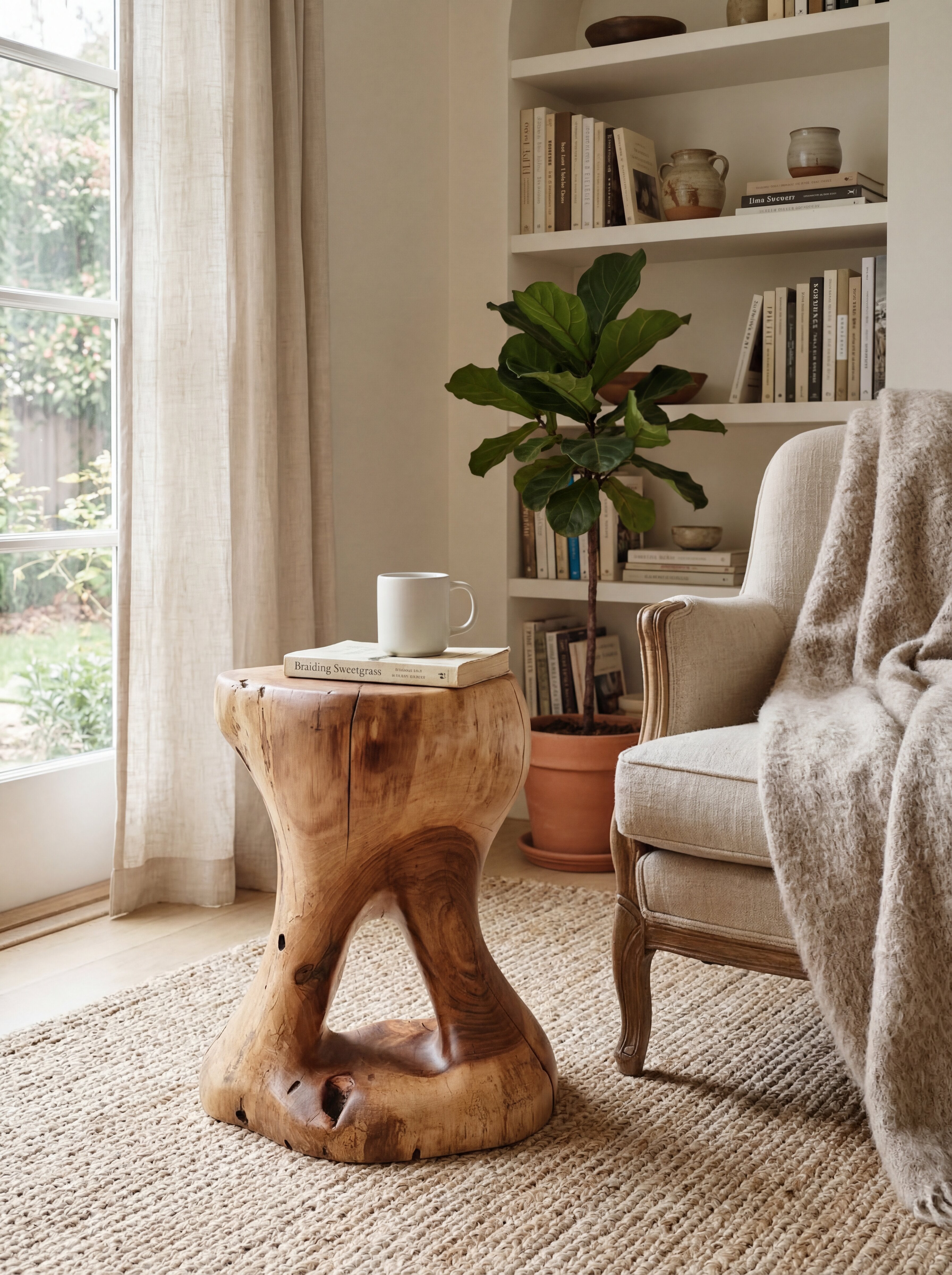 Sculptural Side Table, Stool, Solid Wood, Walnut, Contemporary Design - image 2