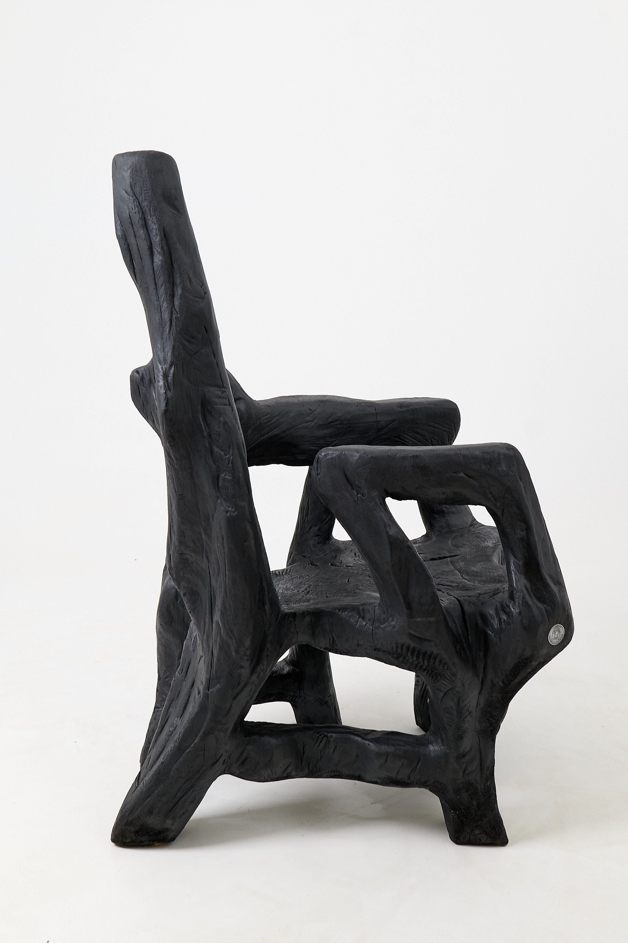 Brutalist Sculptural Armchair, Solid Burnt Oak Wood, Organic - image 10
