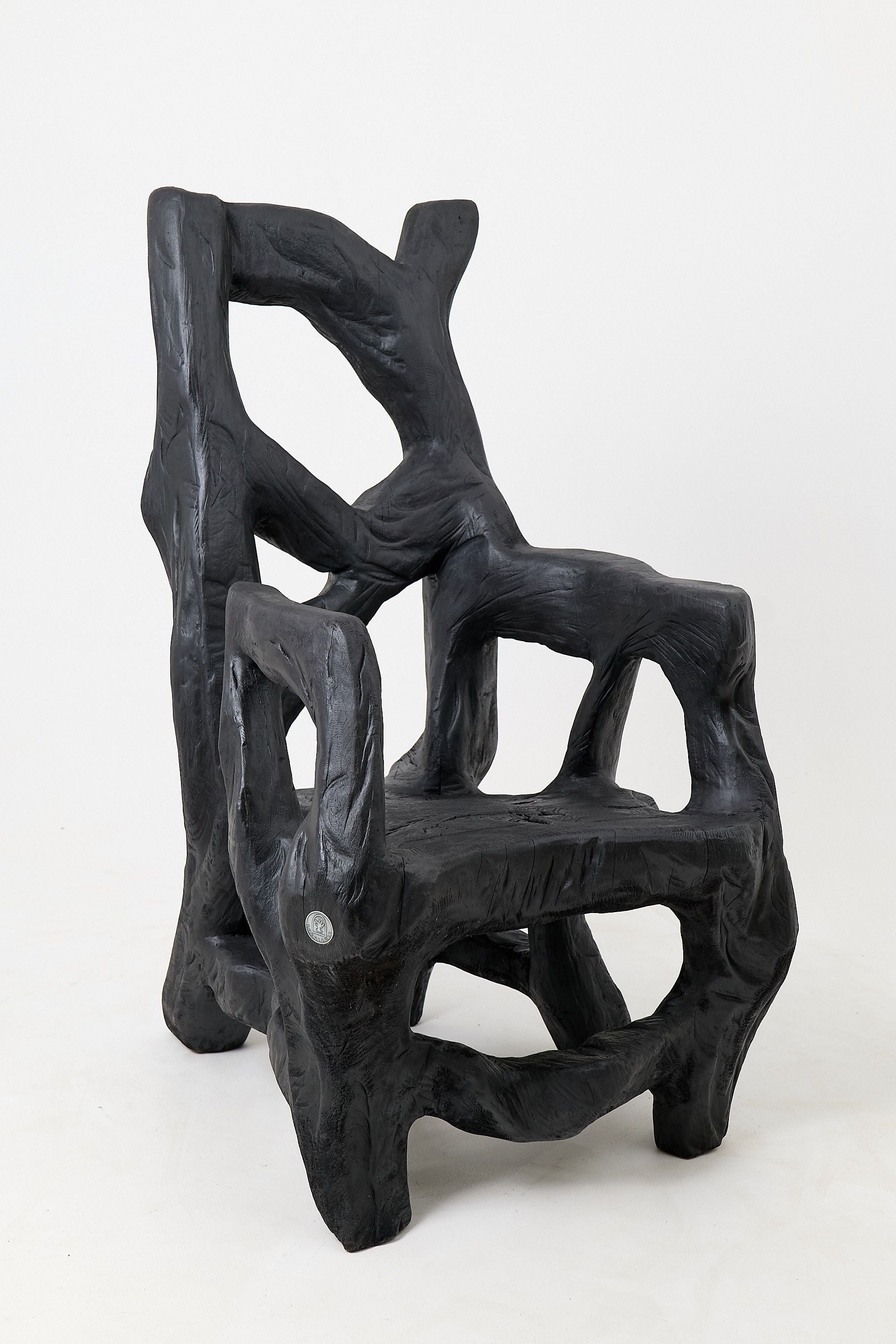 Brutalist Sculptural Armchair, Solid Burnt Oak Wood, Organic - image 14
