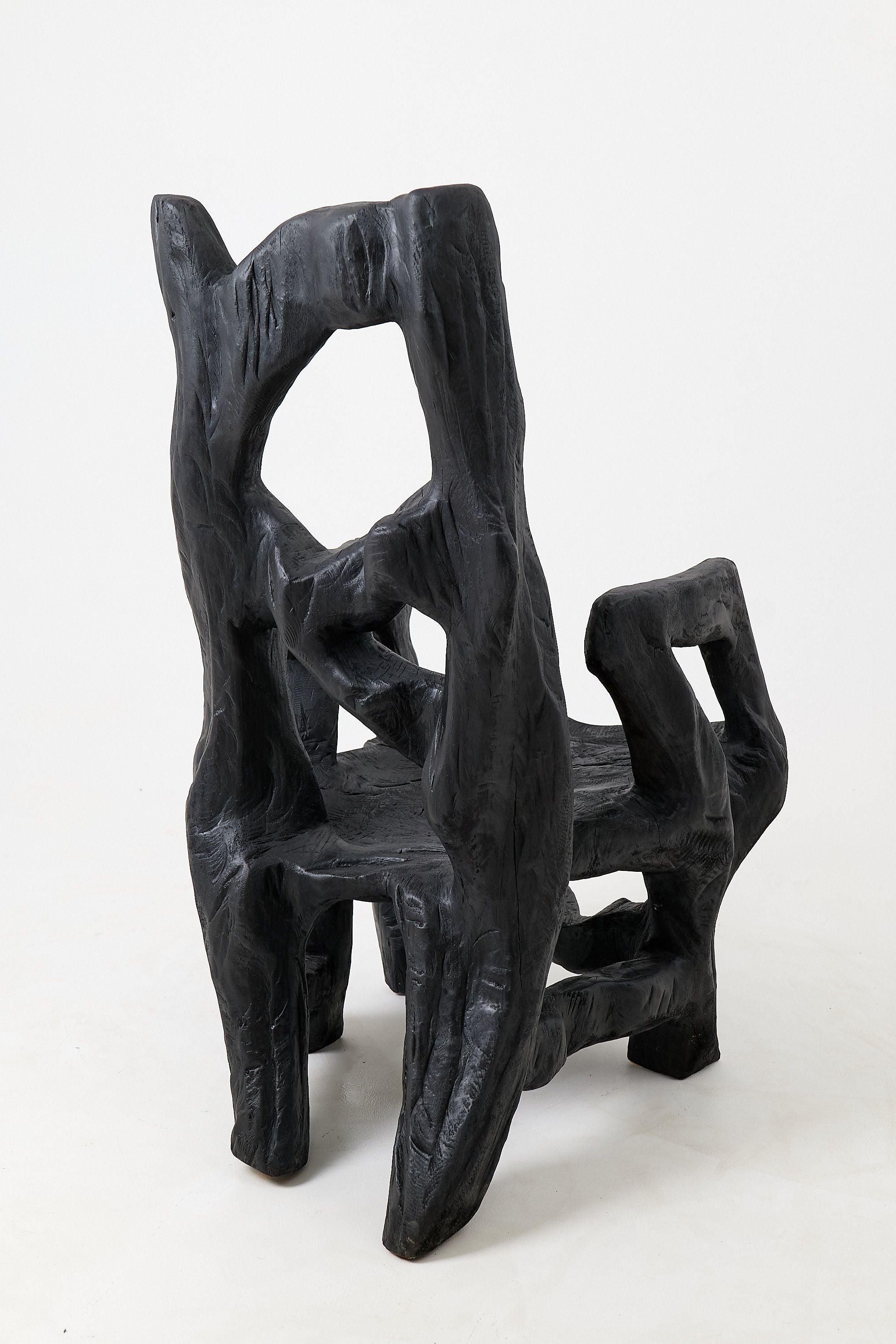 Brutalist Sculptural Armchair, Solid Burnt Oak Wood, Organic - image 8