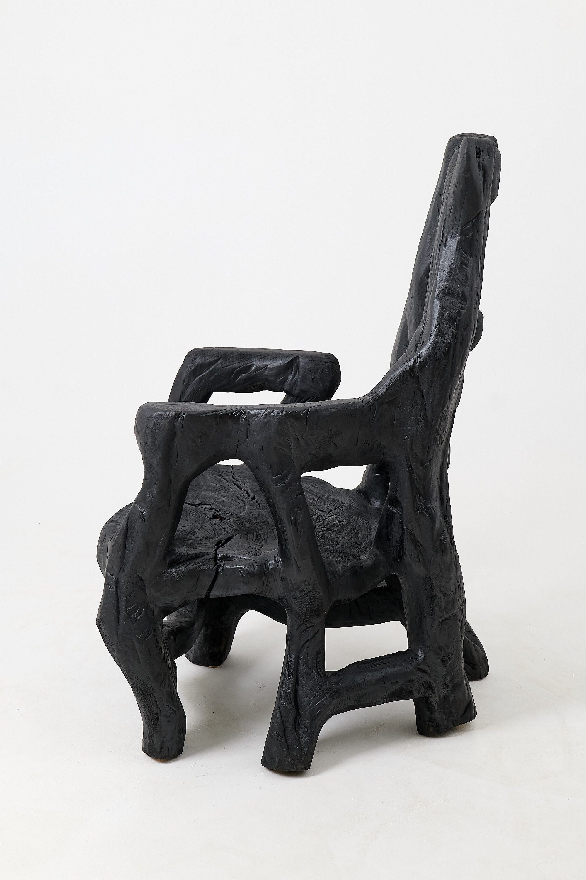 Brutalist Sculptural Armchair, Solid Burnt Oak Wood, Organic - image 5