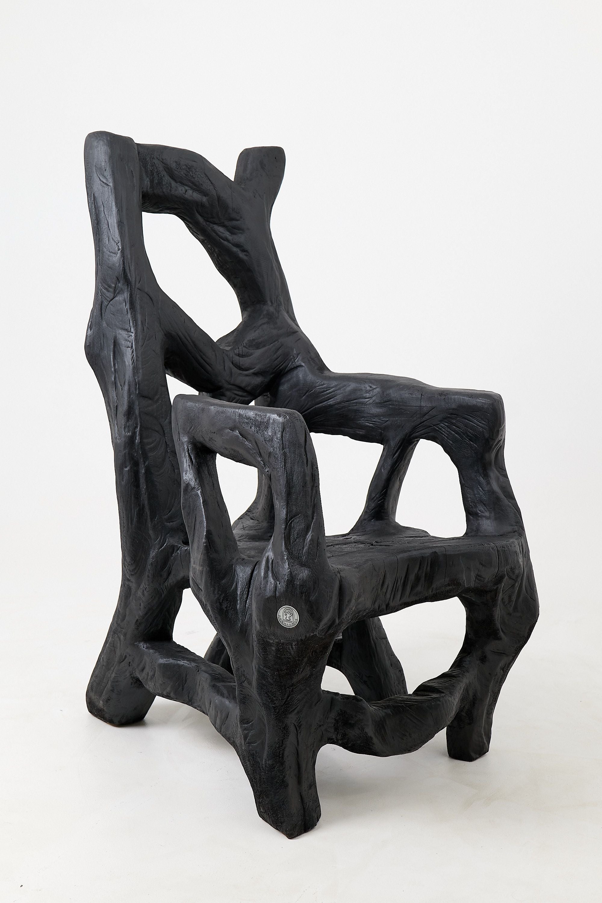 Brutalist Sculptural Armchair, Solid Burnt Oak Wood, Organic - image 11
