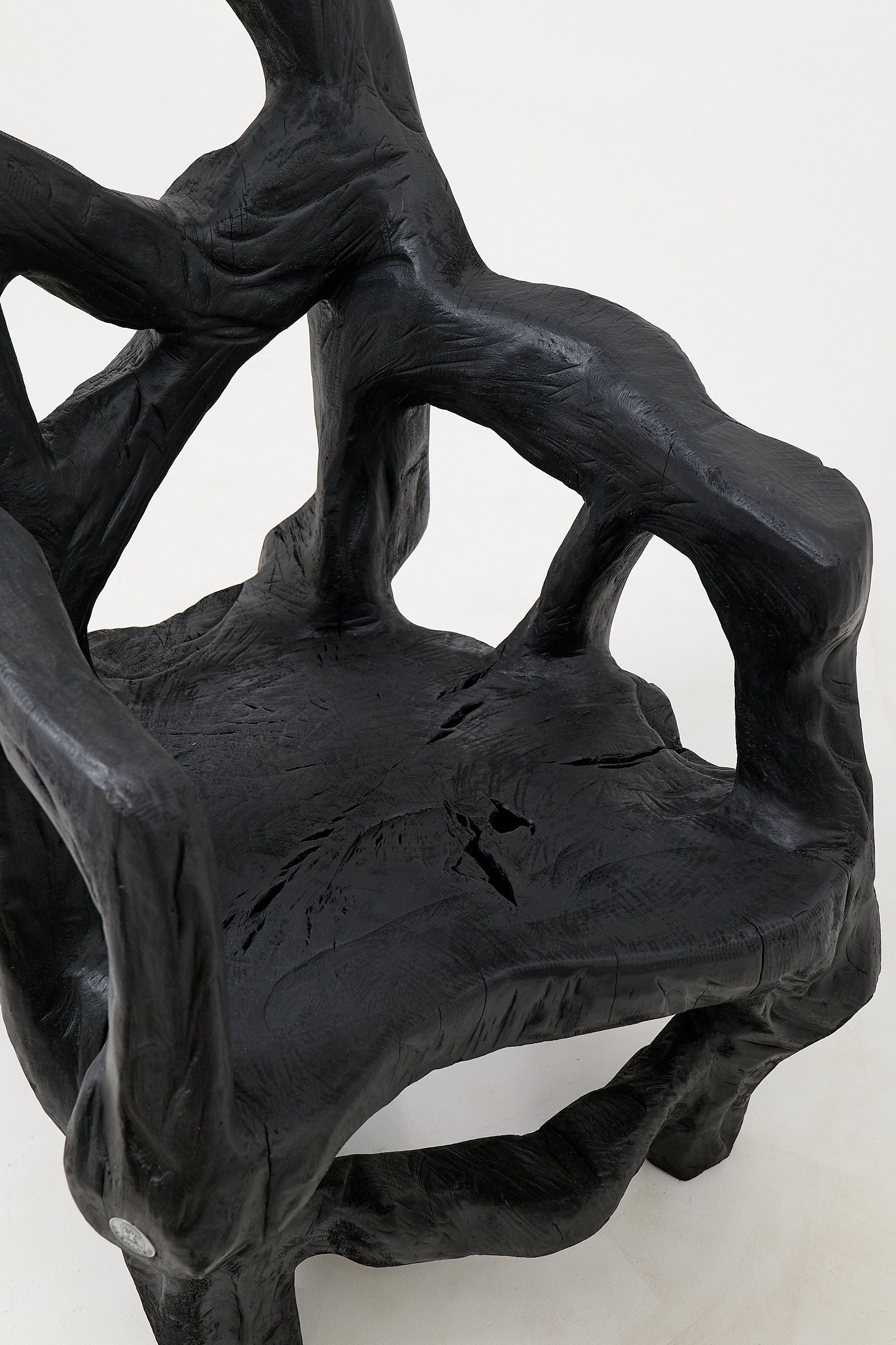 Brutalist Sculptural Armchair, Solid Burnt Oak Wood, Organic - image 13
